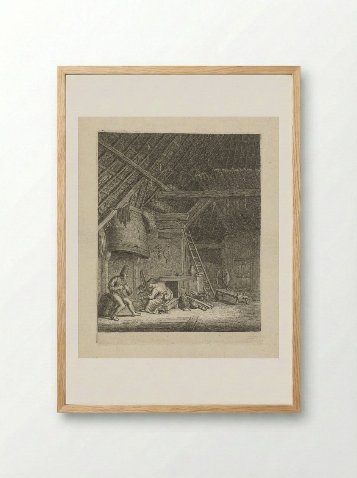 Interieur van een boerderij met boerenfamilie - Jacob Louys - Framed Print Wood