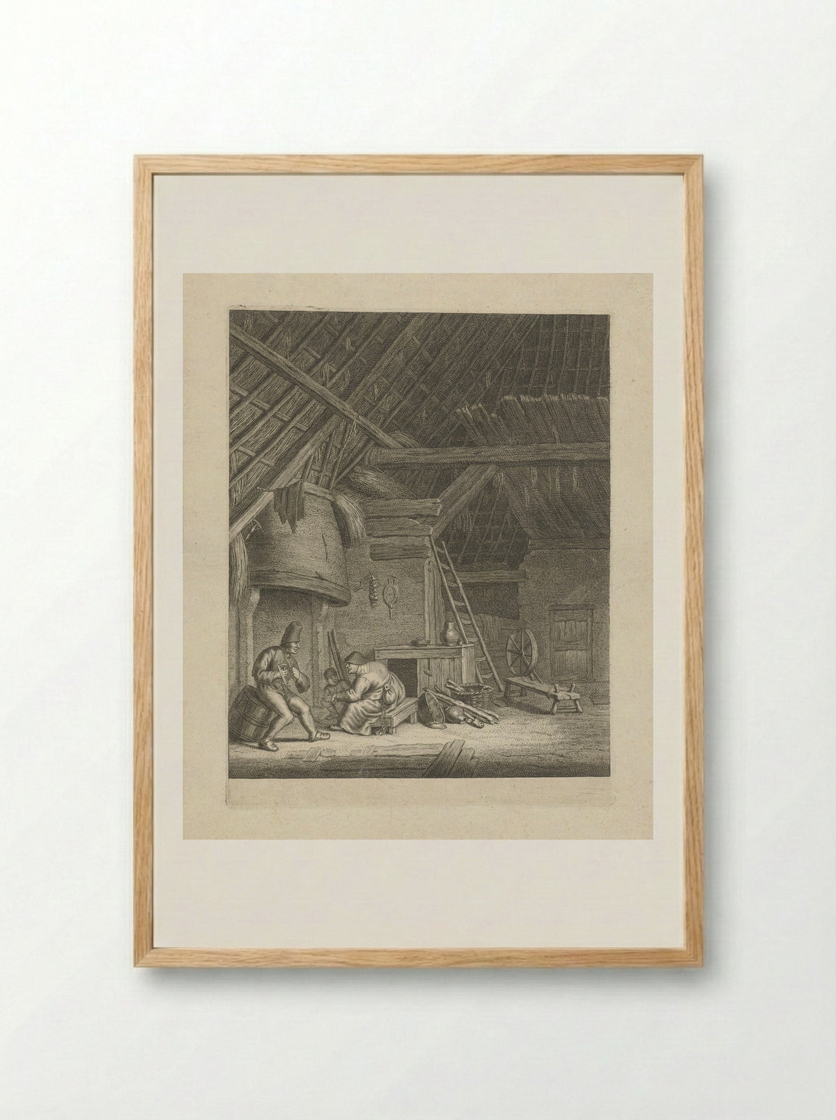 Interieur van een boerderij met boerenfamilie - Jacob Louys - Framed Print Wood