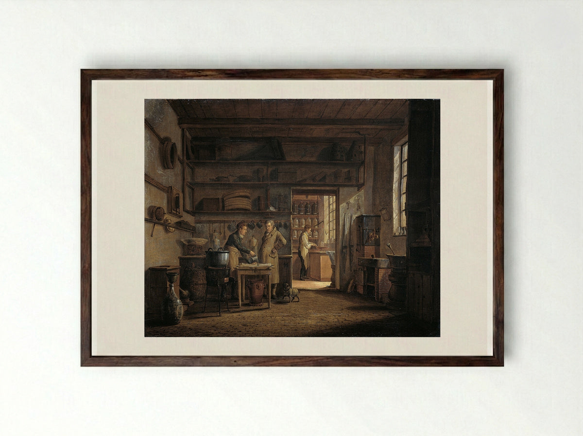 Interieur van het 'Stoockhuys' van apotheker A. d'Ailly - Johannes Jelgerhuis - Framed Print Dark Wood
