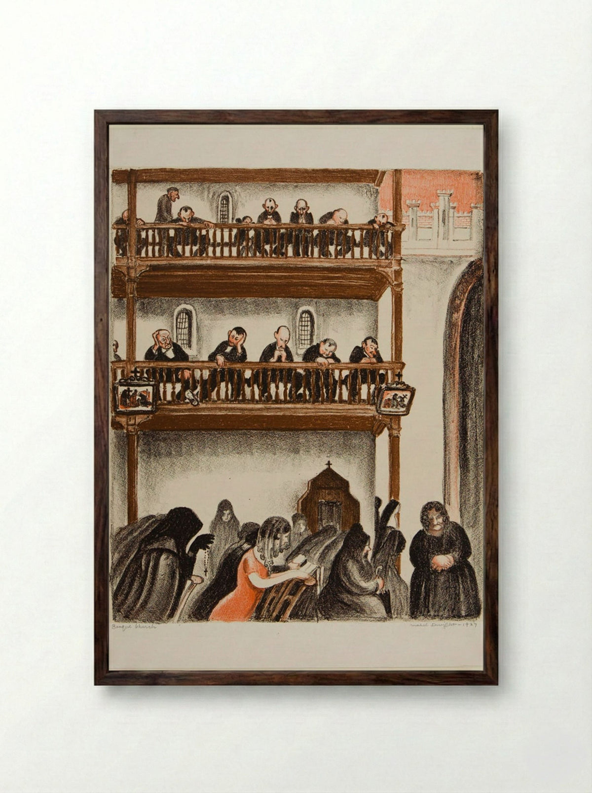 Interior, Basque Church - Mabel Dwight - Framed Print Dark Wood