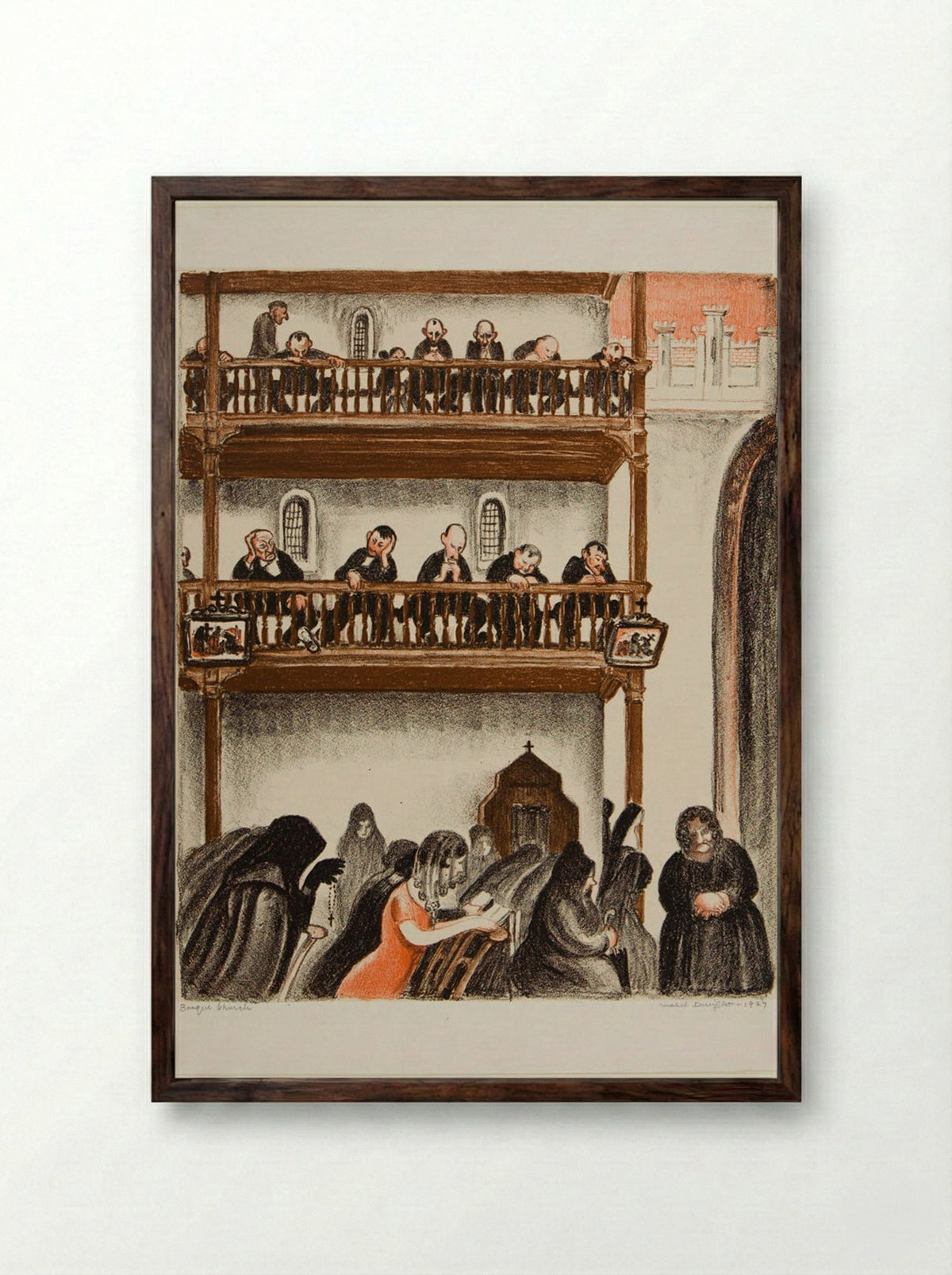 Interior, Basque Church - Mabel Dwight - Framed Print Dark Wood