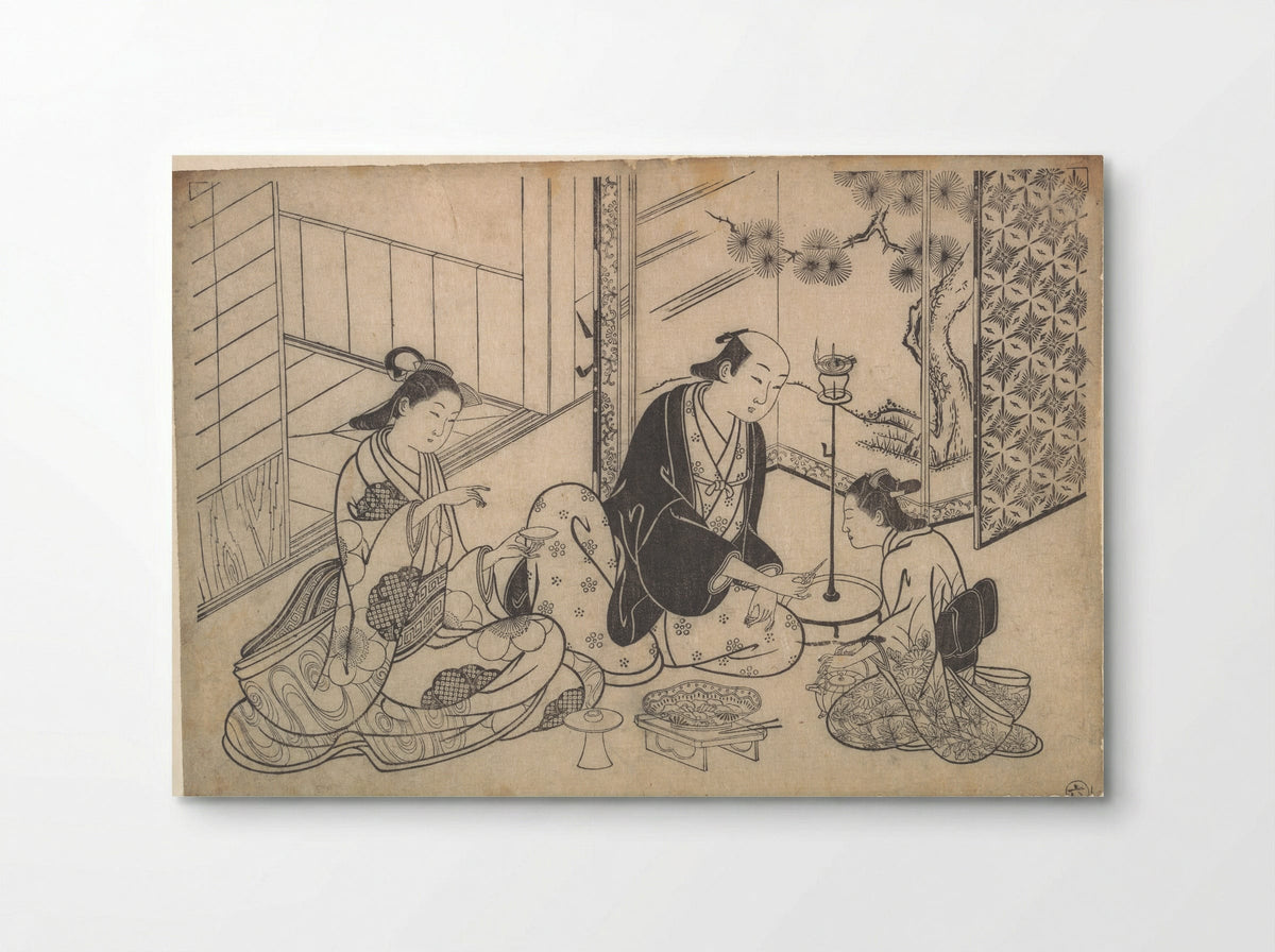 Interior, Three Figures: Sake Party - Hasegawa Mitsunobu - Poster