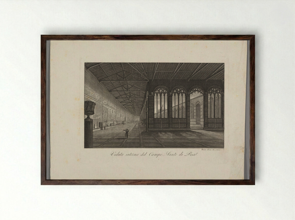 Interior View of the Campo Santo of Pisa - Raniero Grassi - Framed Print Dark Wood