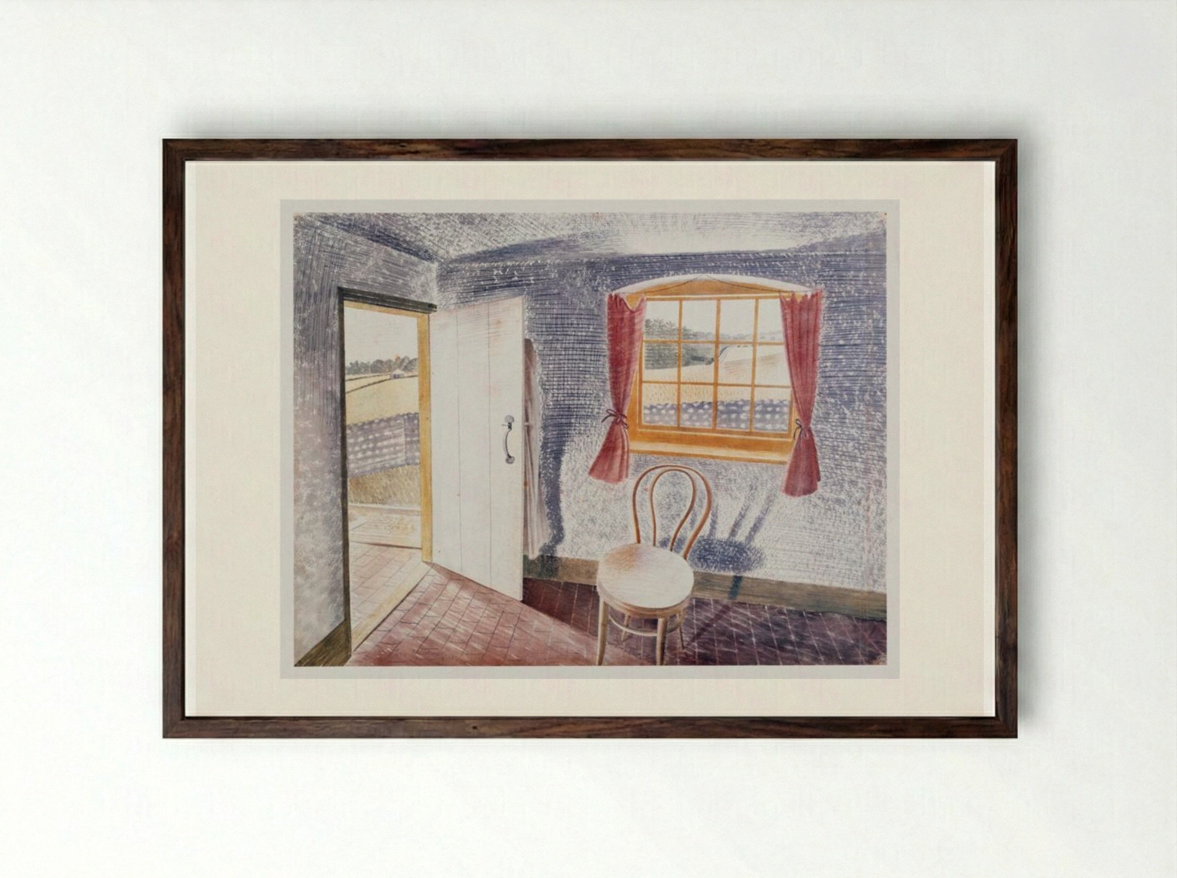 Interior at Furlongs - Eric Ravilious - Framed Print Dark Wood