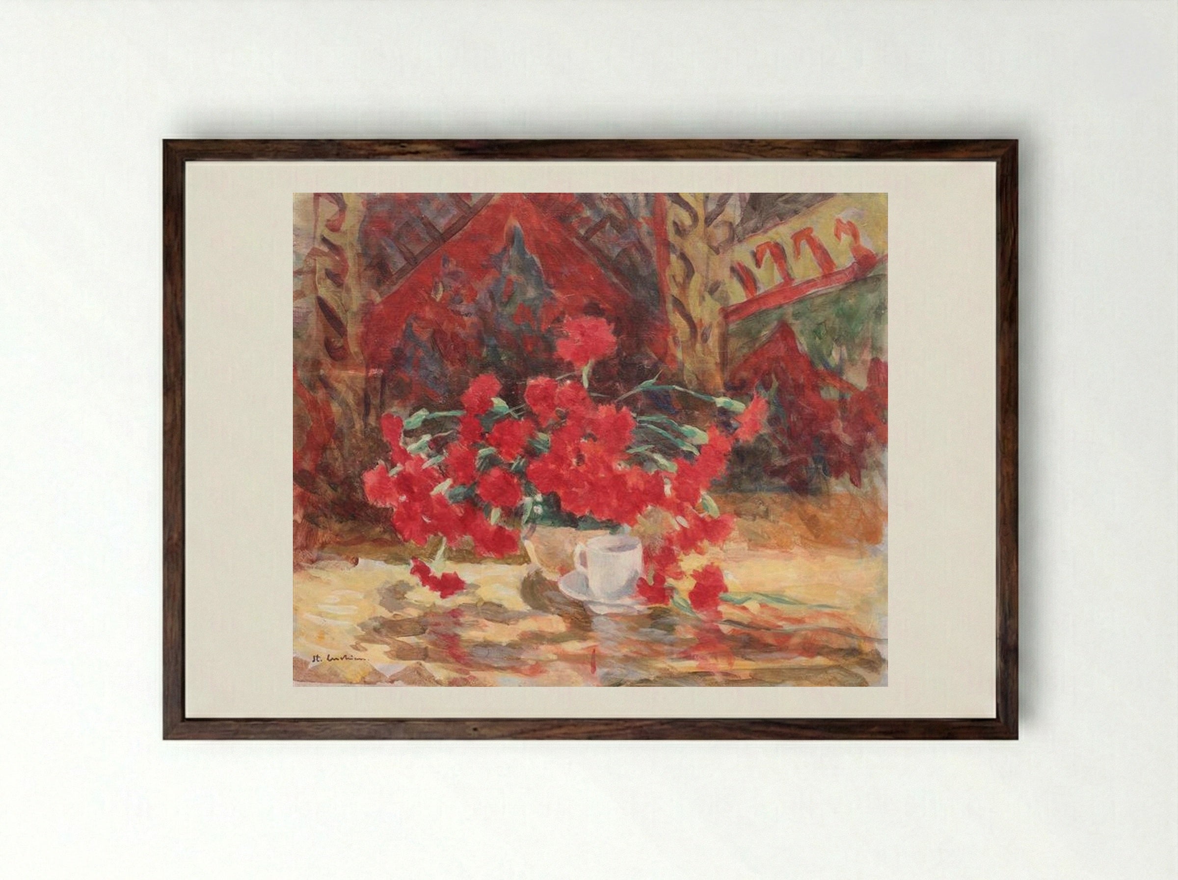 Interior cu garoafe - Stefan Luchian - Framed Print Dark Wood