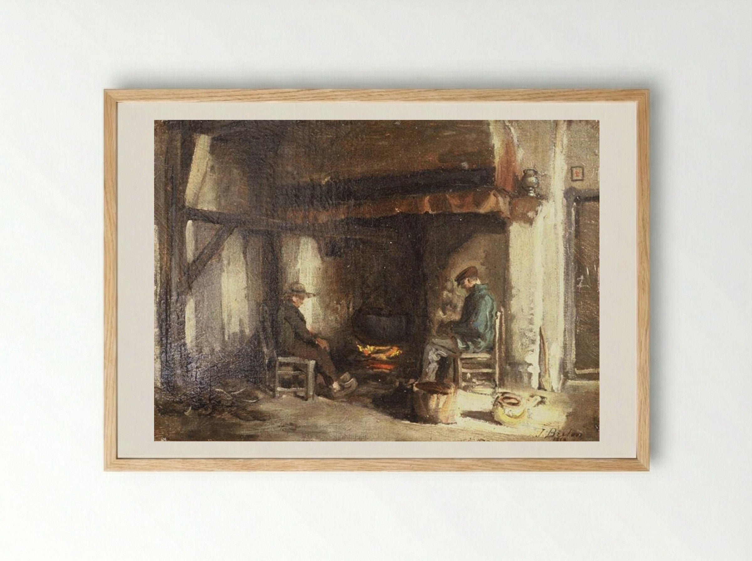 Interior in Kempen - Jules Breton - Framed Print Wood