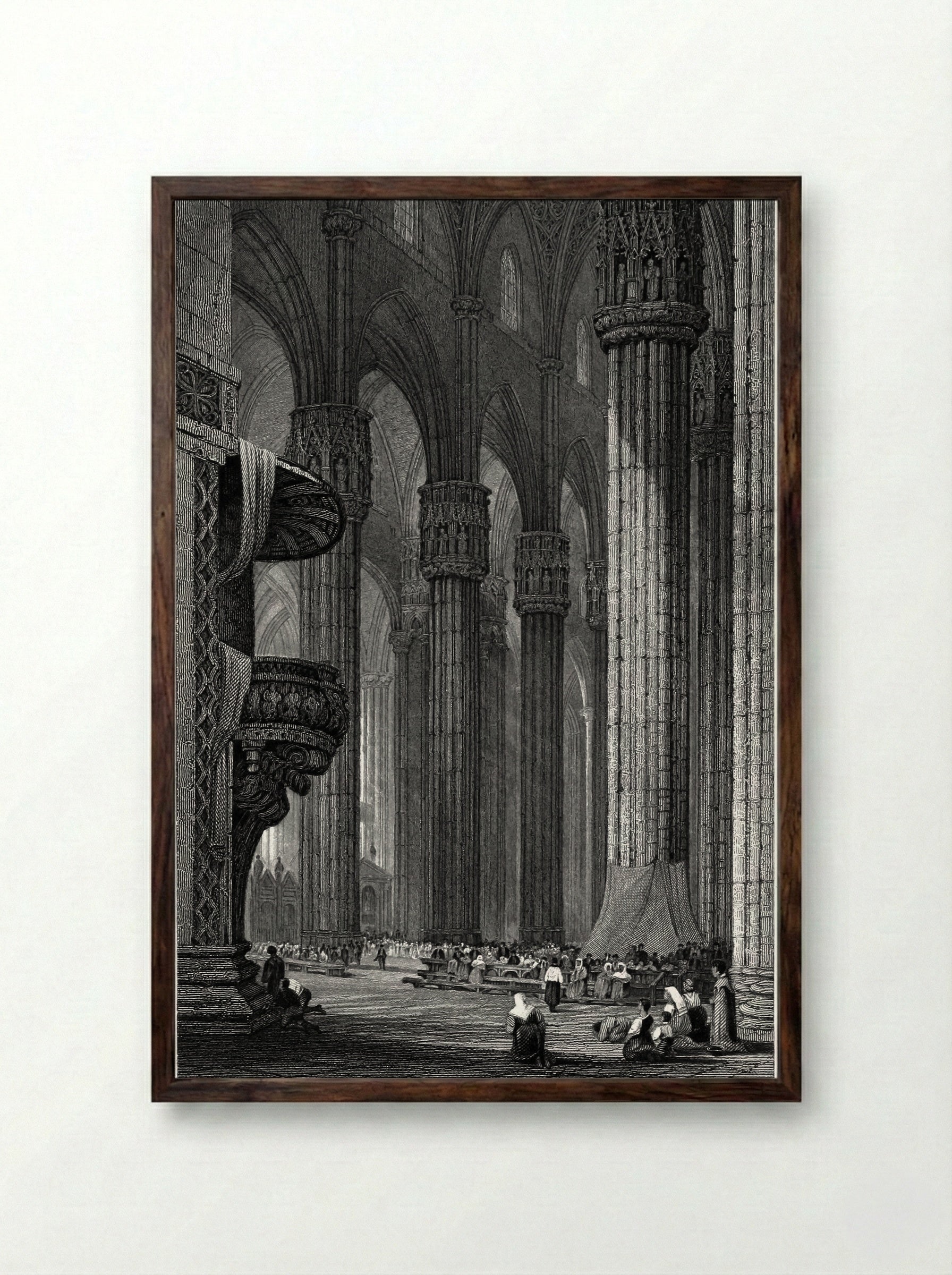 Interior of Milan Cathedral - Samuel Prout - Framed Print Dark Wood