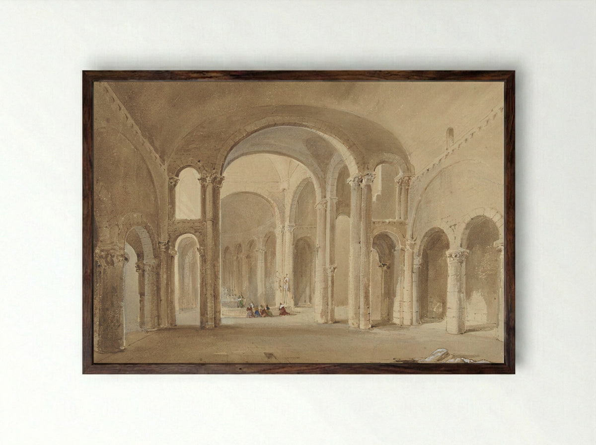 Interior of Saint-Hilaire, Poitiers - Alexis Nicolas Noël - Framed Print Dark Wood
