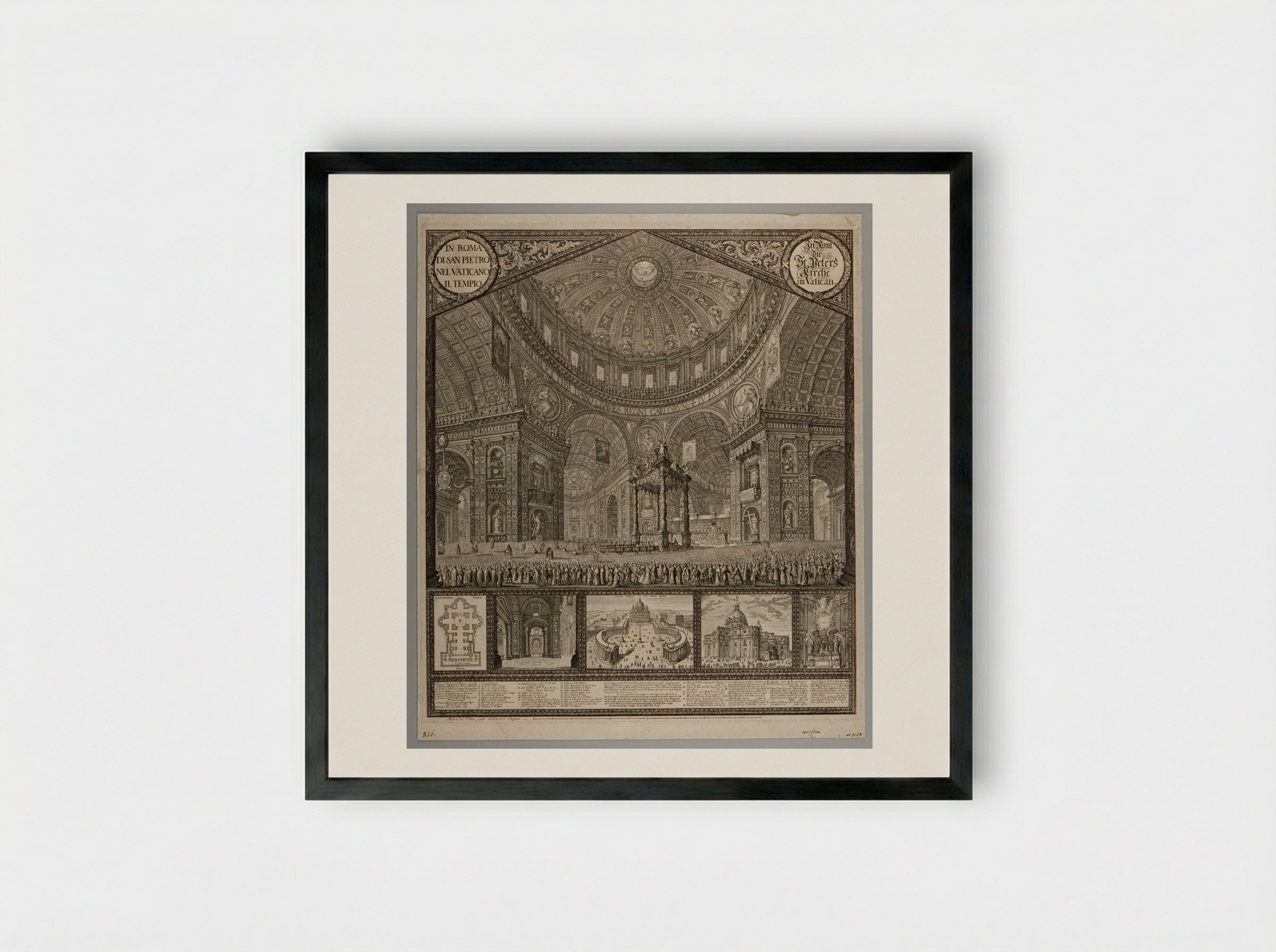 Interior of Saint Peter's at the Jubilee in 1700, under Clement XII - Johann Ulrich Kraus - Framed Print Black