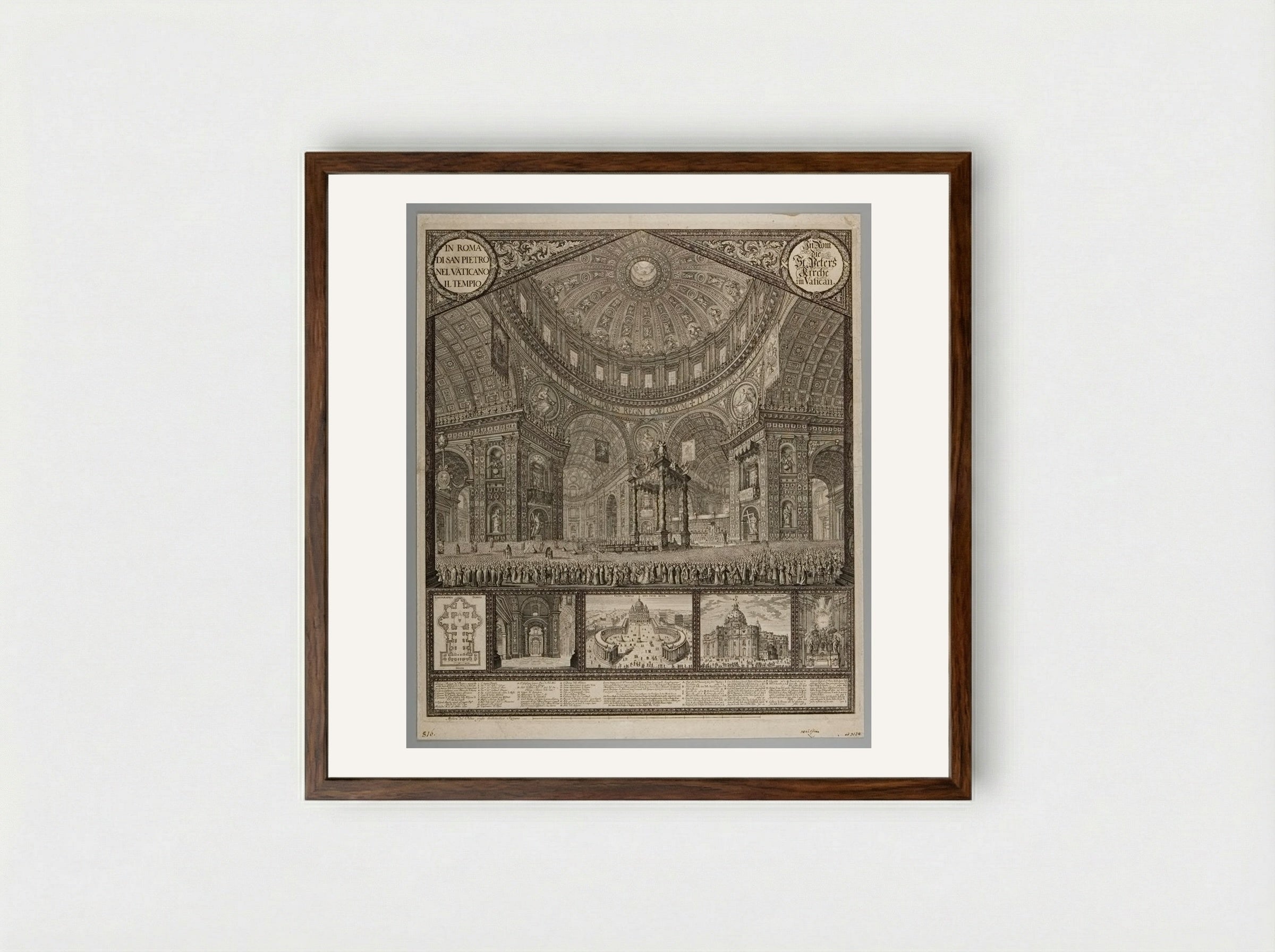 Interior of Saint Peter's at the Jubilee in 1700, under Clement XII - Johann Ulrich Kraus - Framed Print Dark Wood