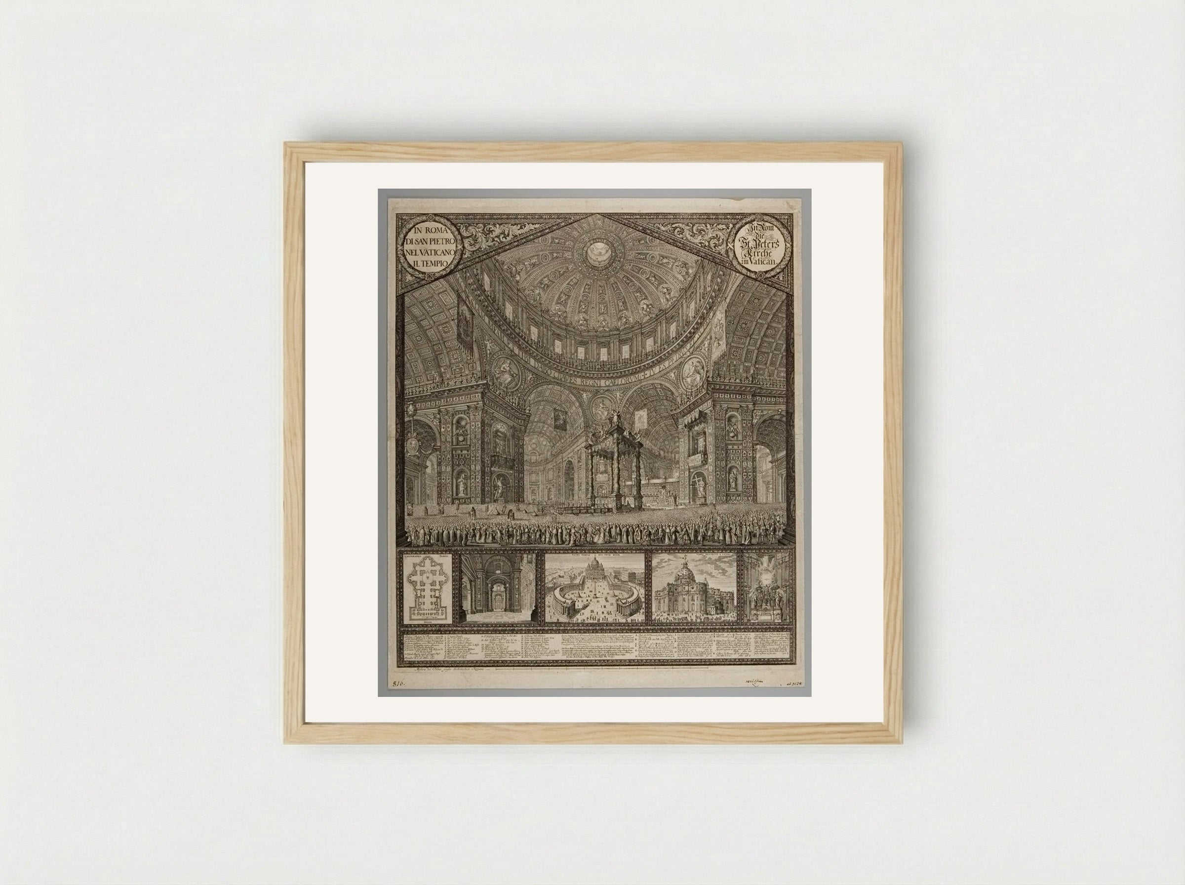 Interior of Saint Peter's at the Jubilee in 1700, under Clement XII - Johann Ulrich Kraus - Framed Print Wood
