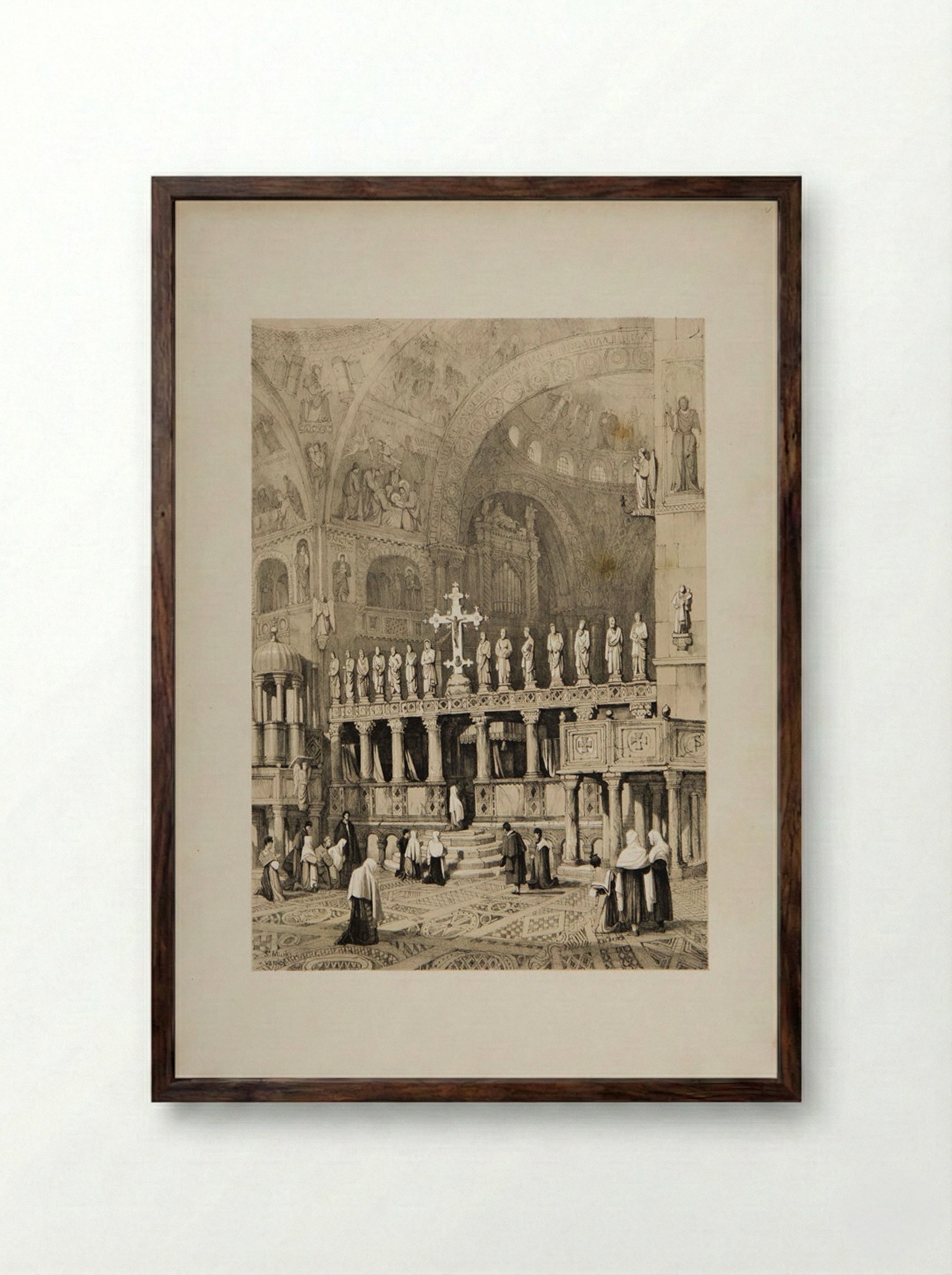 Interior of St Mark's Basilica, Venice - Samuel Prout - Framed Print Dark Wood