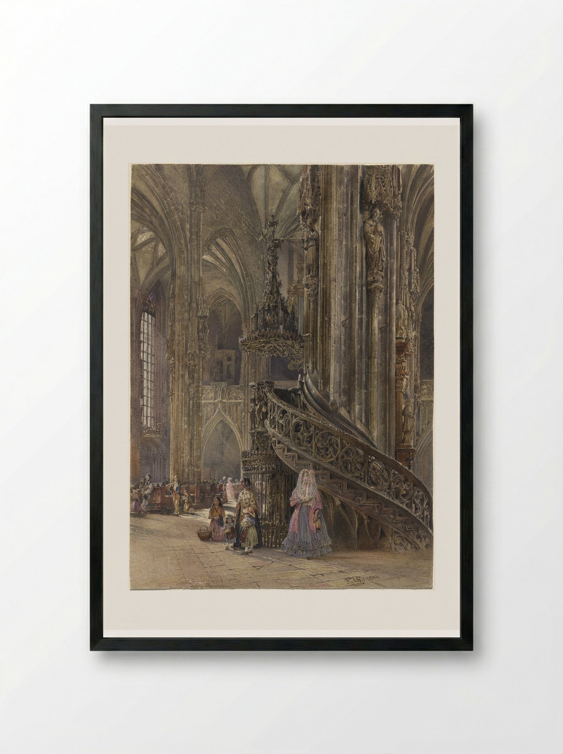 Interior of St. Stephen's Cathedral, Vienna - Rudolf von Alt - Framed Print Black