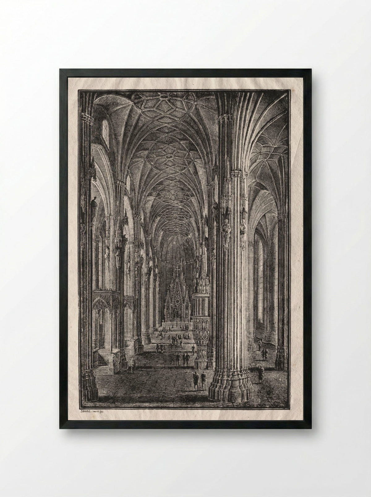 Interior of St. Stephen's Cathedral in Vienna - Karl Friedrich Schinkel - Framed Print Black