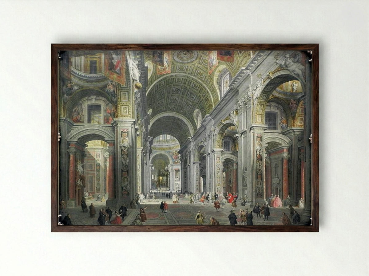 Interior of St. Peter's, Rome - Giovanni Paolo Panini - Framed Print Dark Wood