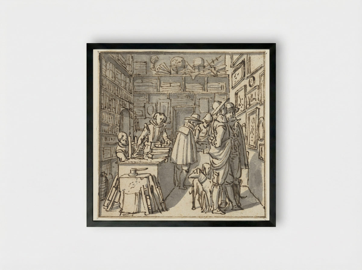 Interior of a Bookshop - Salomon de Bray - Framed Print Black