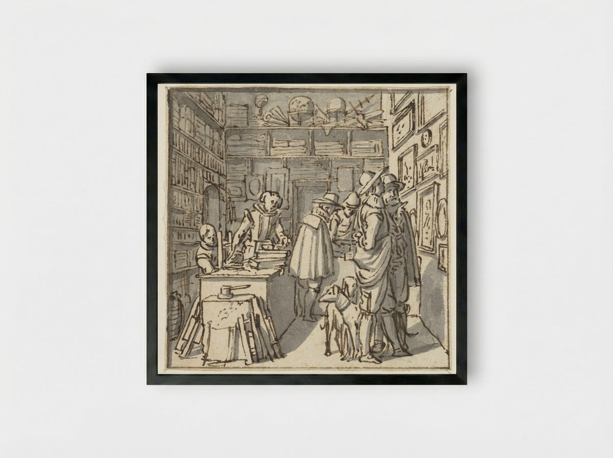 Interior of a Bookshop - Salomon de Bray - Framed Print Black