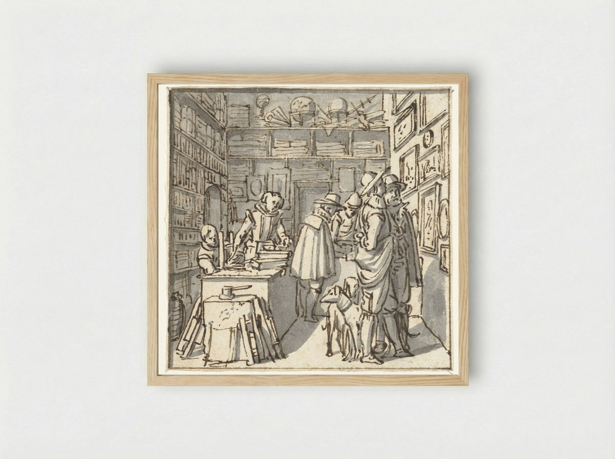 Interior of a Bookshop - Salomon de Bray - Framed Print Wood