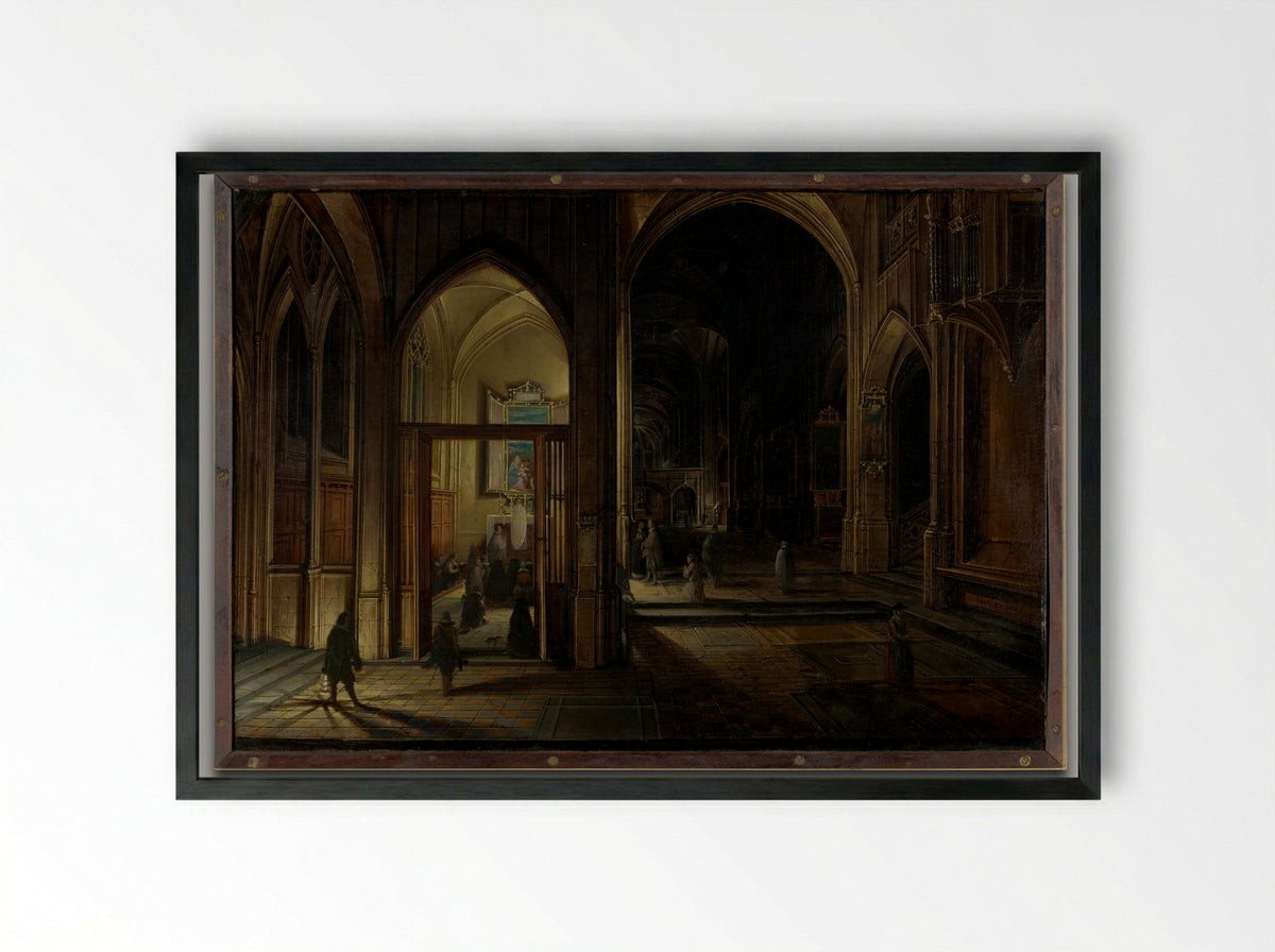 Interior of a Gothic Church at Night - Pieter Neeffs the Younger - Framed Print Black