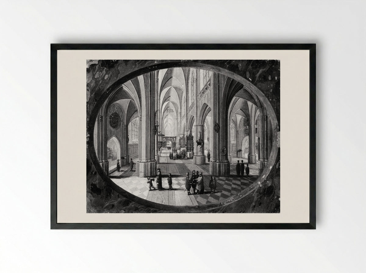 Interior of a Gothic Church by Day - Pieter Neeffs the Elder - Framed Print Black