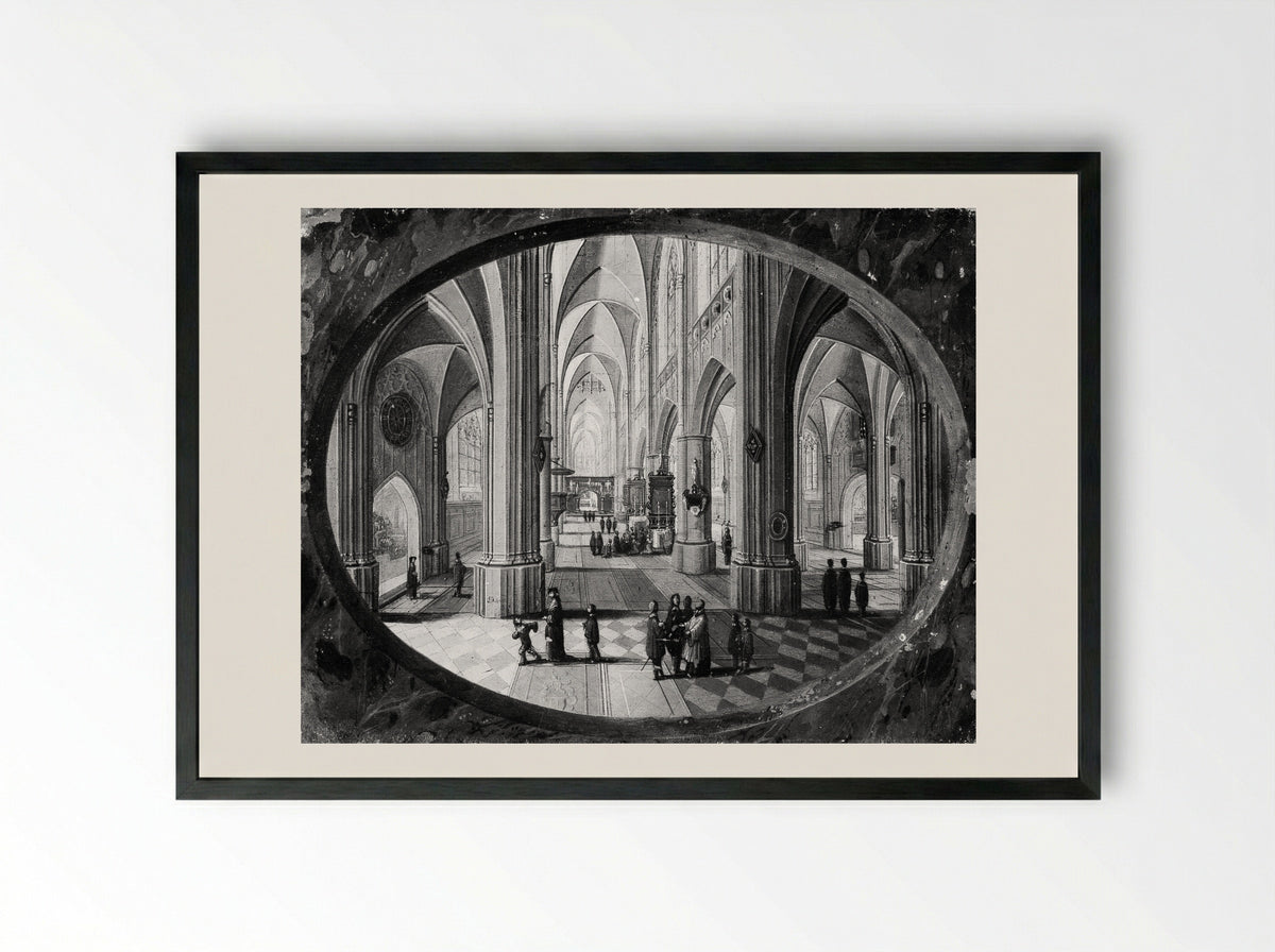 Interior of a Gothic Church by Day - Pieter Neeffs the Elder - Framed Print Black