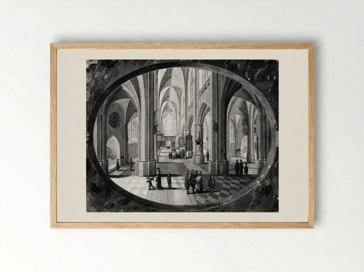 Interior of a Gothic Church by Day - Pieter Neeffs the Elder - Framed Print Wood