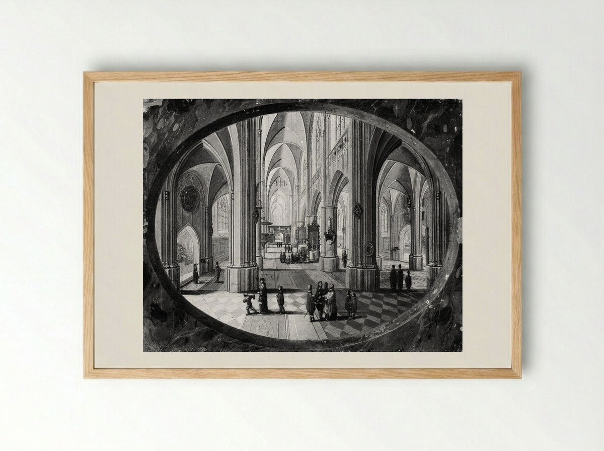 Interior of a Gothic Church by Day - Pieter Neeffs the Elder - Framed Print Wood