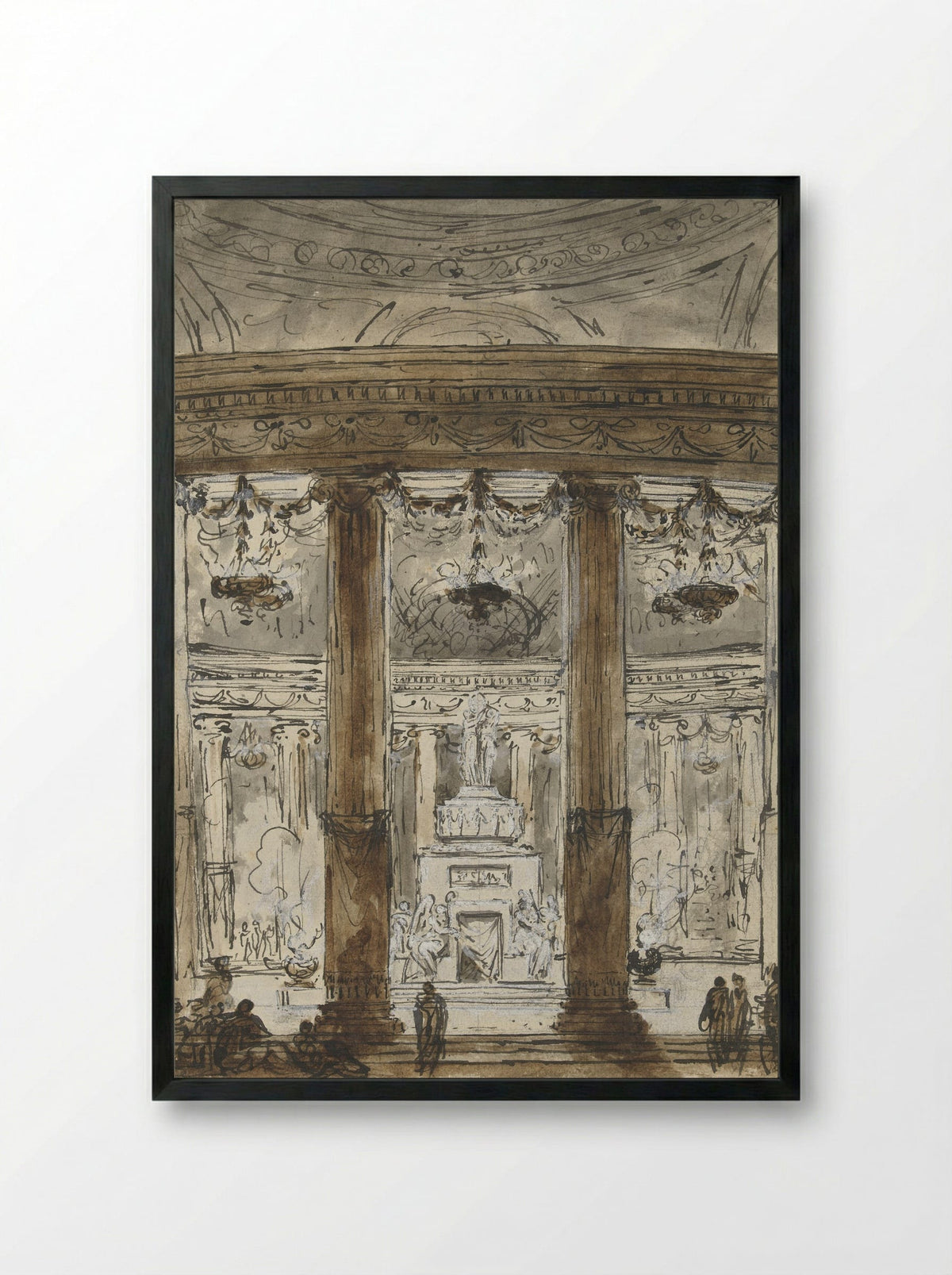 Interior of a Mausoleum - Charles Michel-Ange Challe - Framed Print Black