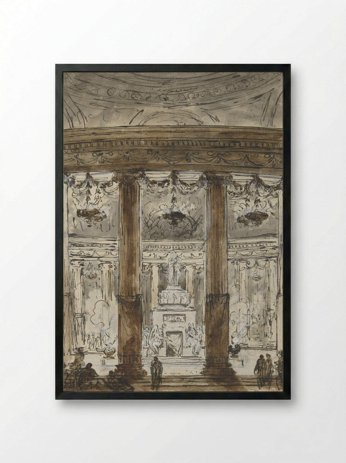 Interior of a Mausoleum - Charles Michel-Ange Challe - Framed Print Black