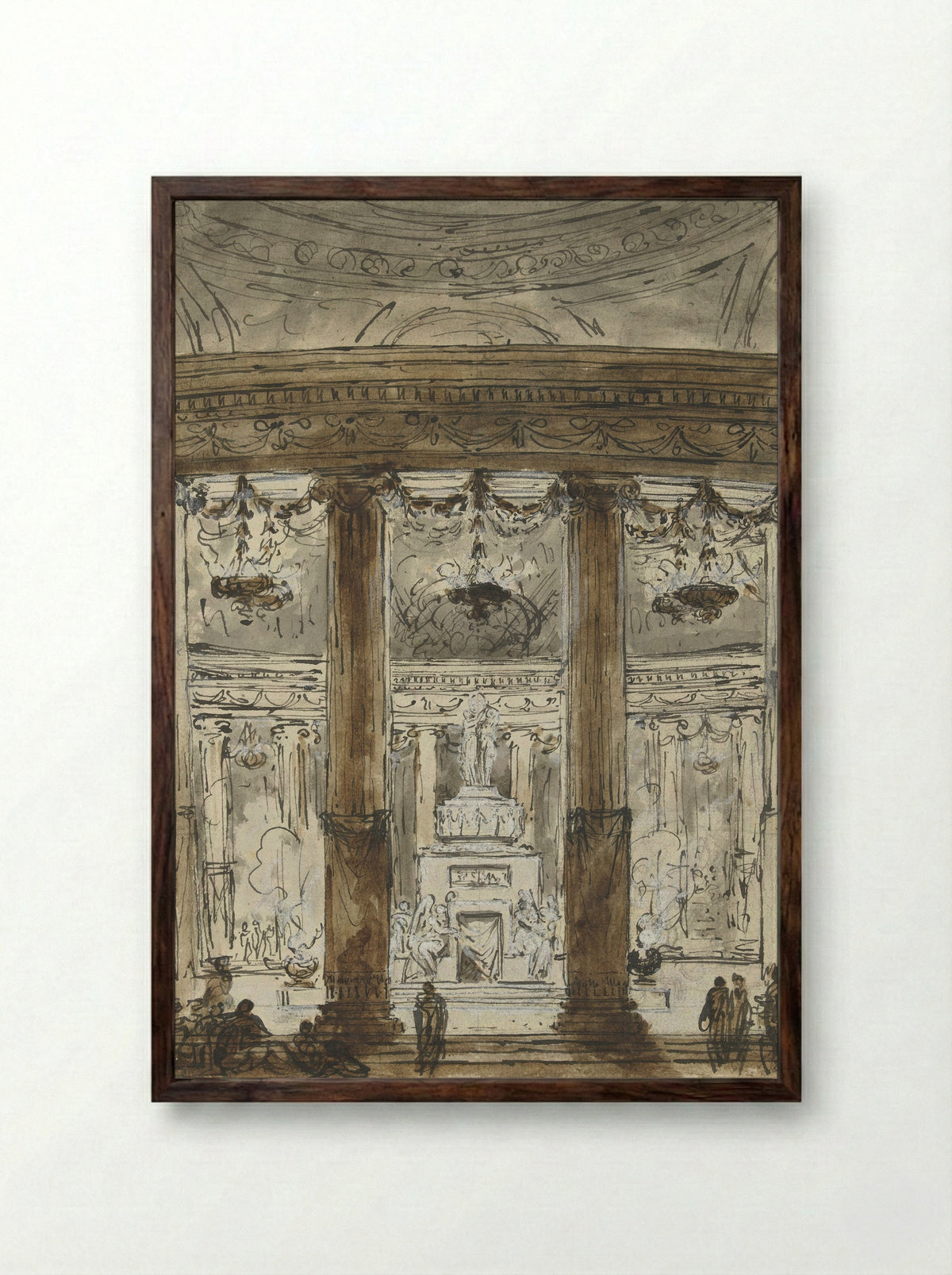 Interior of a Mausoleum - Charles Michel-Ange Challe - Framed Print Dark Wood