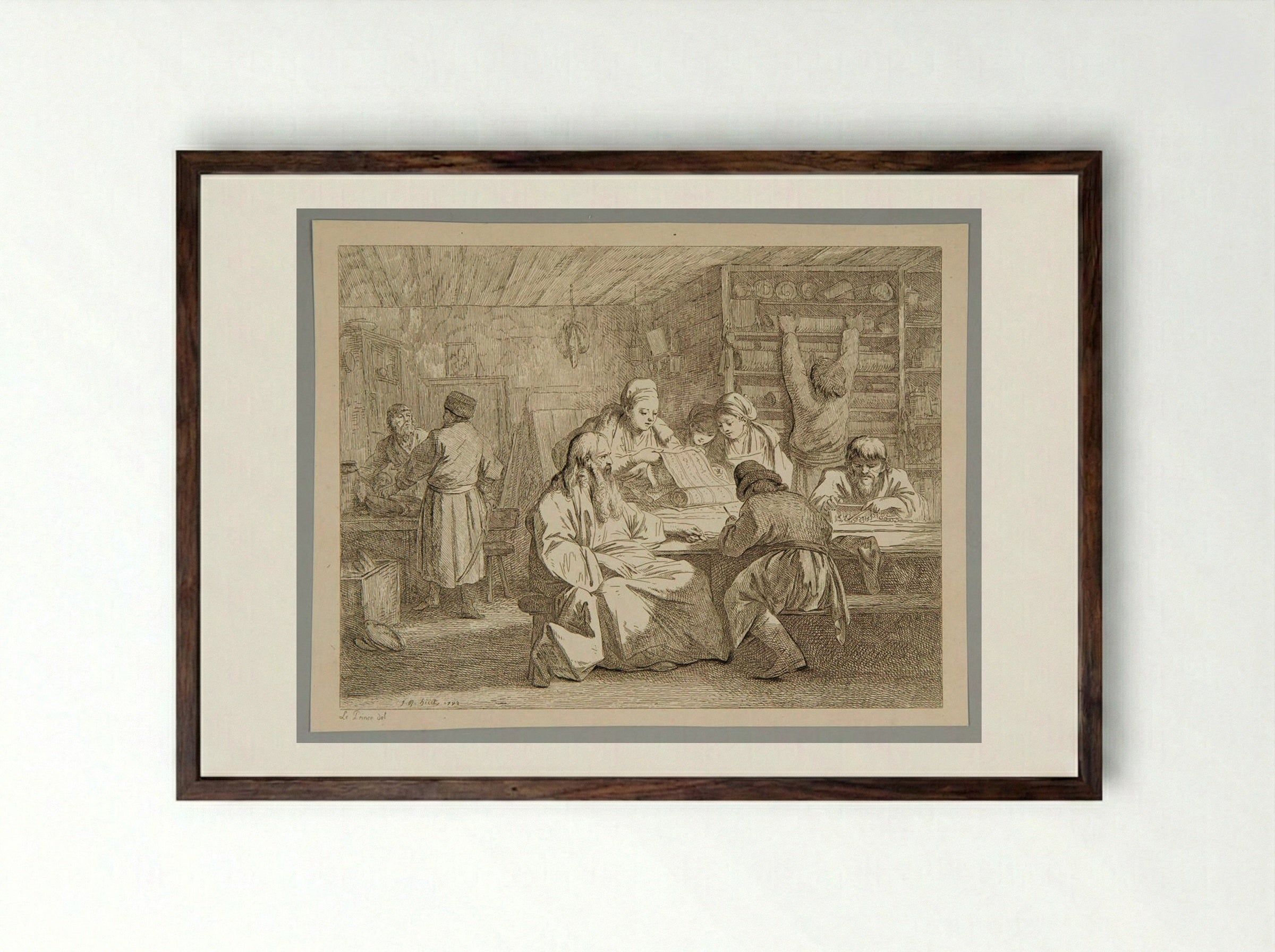 Interior of a Shop in Russia - Jean-Baptiste Huet - Framed Print Dark Wood
