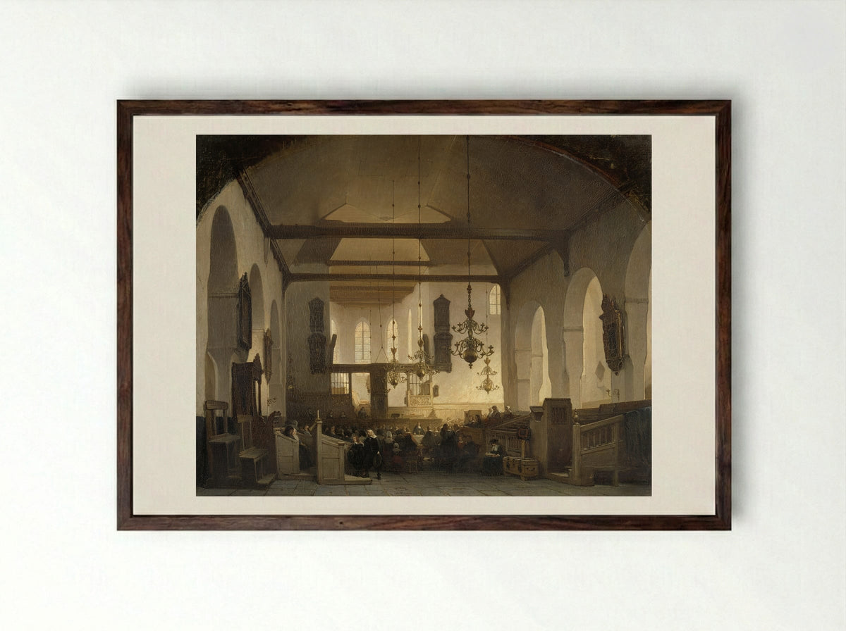 Interior of the Geertekerk in Utrecht - Johannes Bosboom - Framed Print Dark Wood