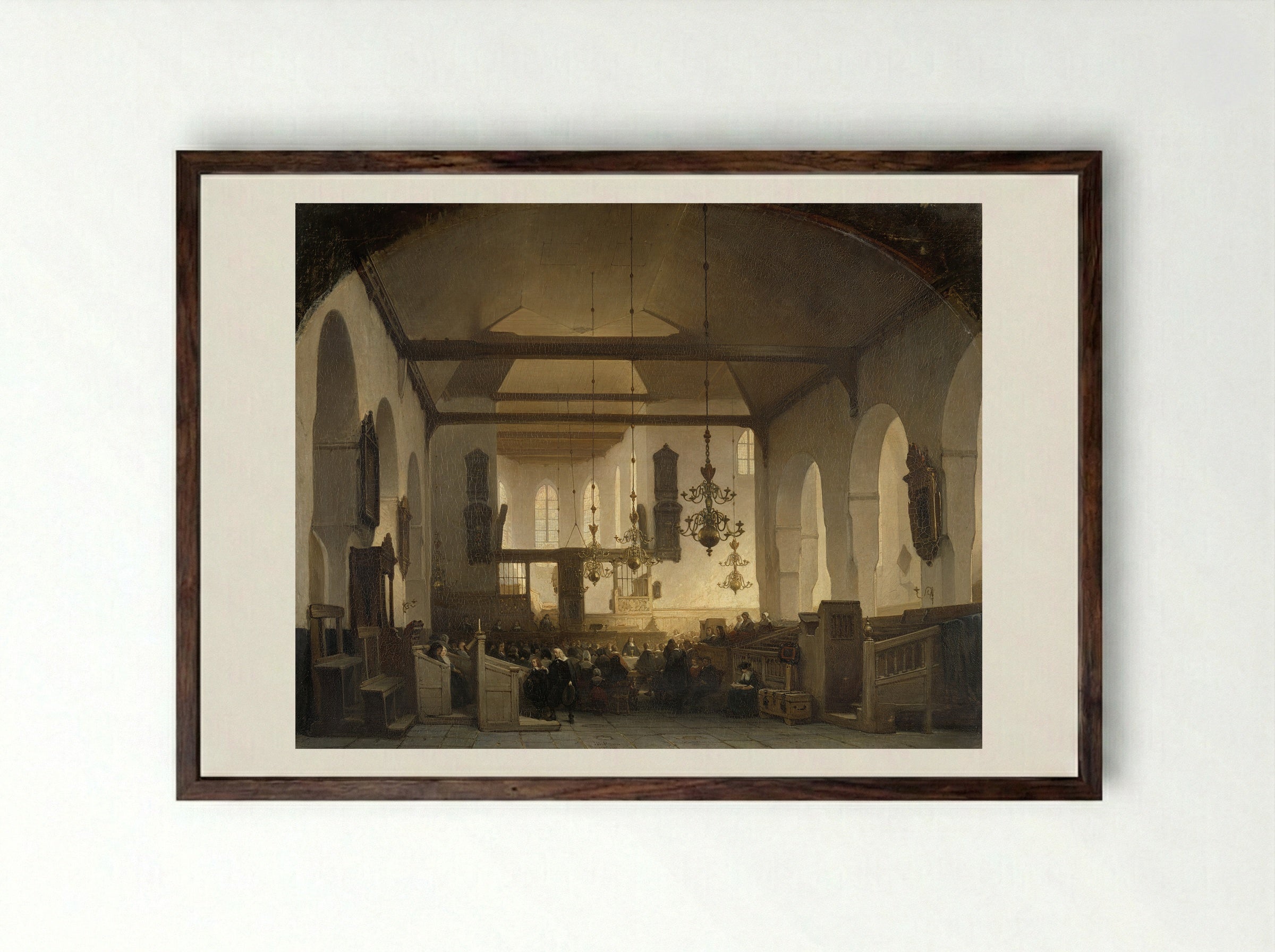 Interior of the Geertekerk in Utrecht - Johannes Bosboom - Framed Print Dark Wood