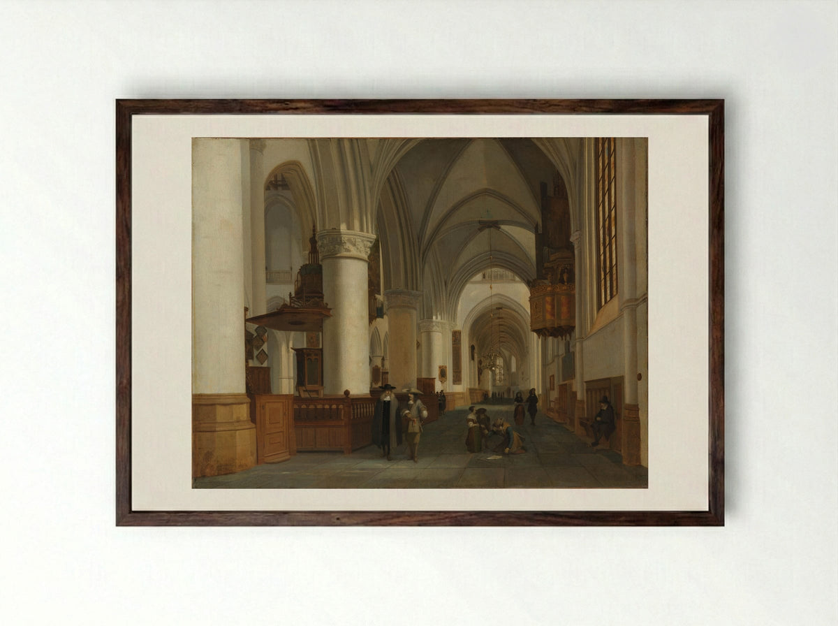 Interior of the Grote Kerk, Haarlem - Job Adriaensz Berckheyde - Framed Print Dark Wood