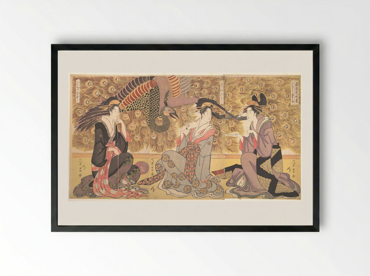 Interior of the House called Ōgiya - Chōkōsai Eishō - Framed Print Black