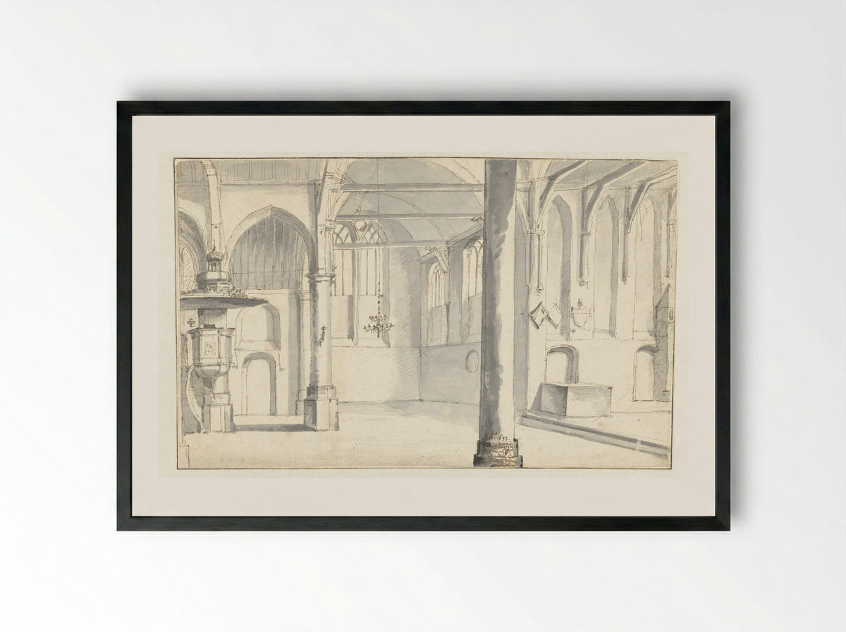 Interior of the Sint-Odulphuskerk in Assendelft - Pieter Jansz Saenredam - Framed Print Black