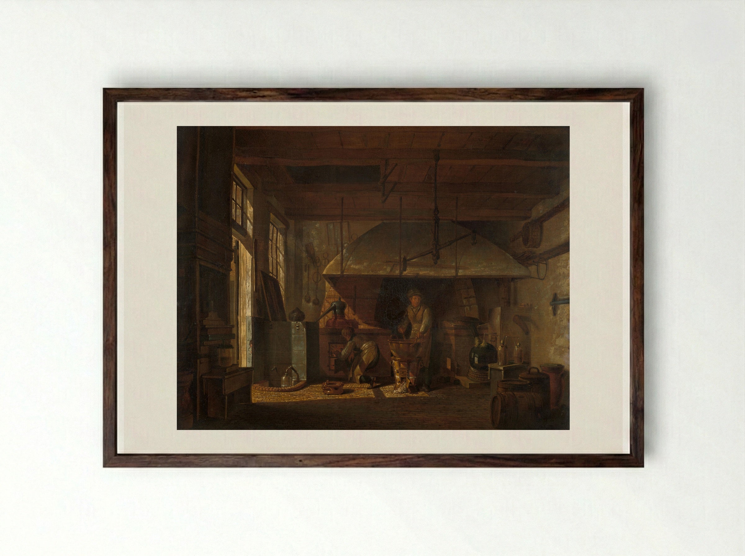 Interior of the 'Stoockhuys' of Apothecary A. d'Ailly - Johannes Jelgerhuis - Framed Print Dark Wood