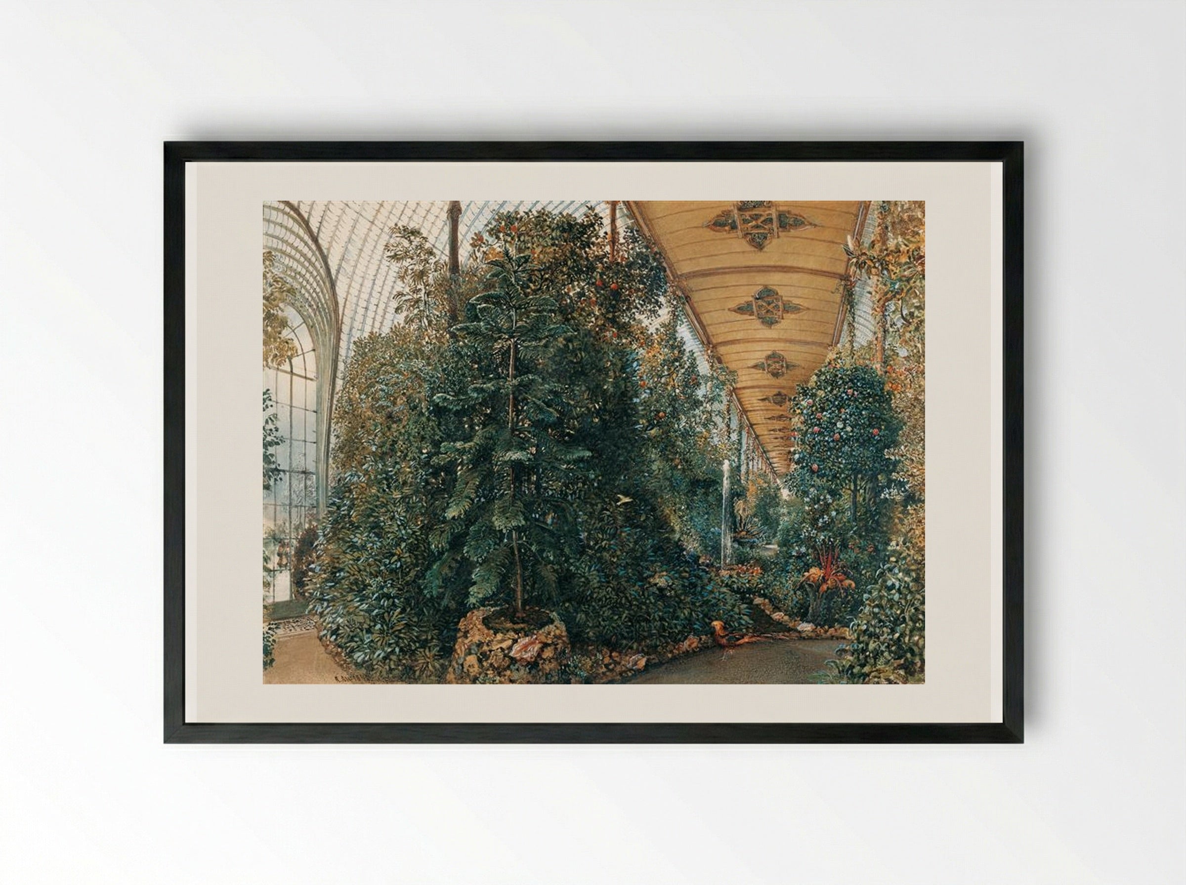 Interior view of the Palm House of Lednice Castle - Rudolf von Alt - Framed Print Black