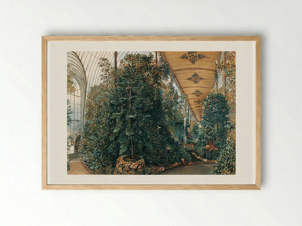Interior view of the Palm House of Lednice Castle - Rudolf von Alt - Framed Print Wood