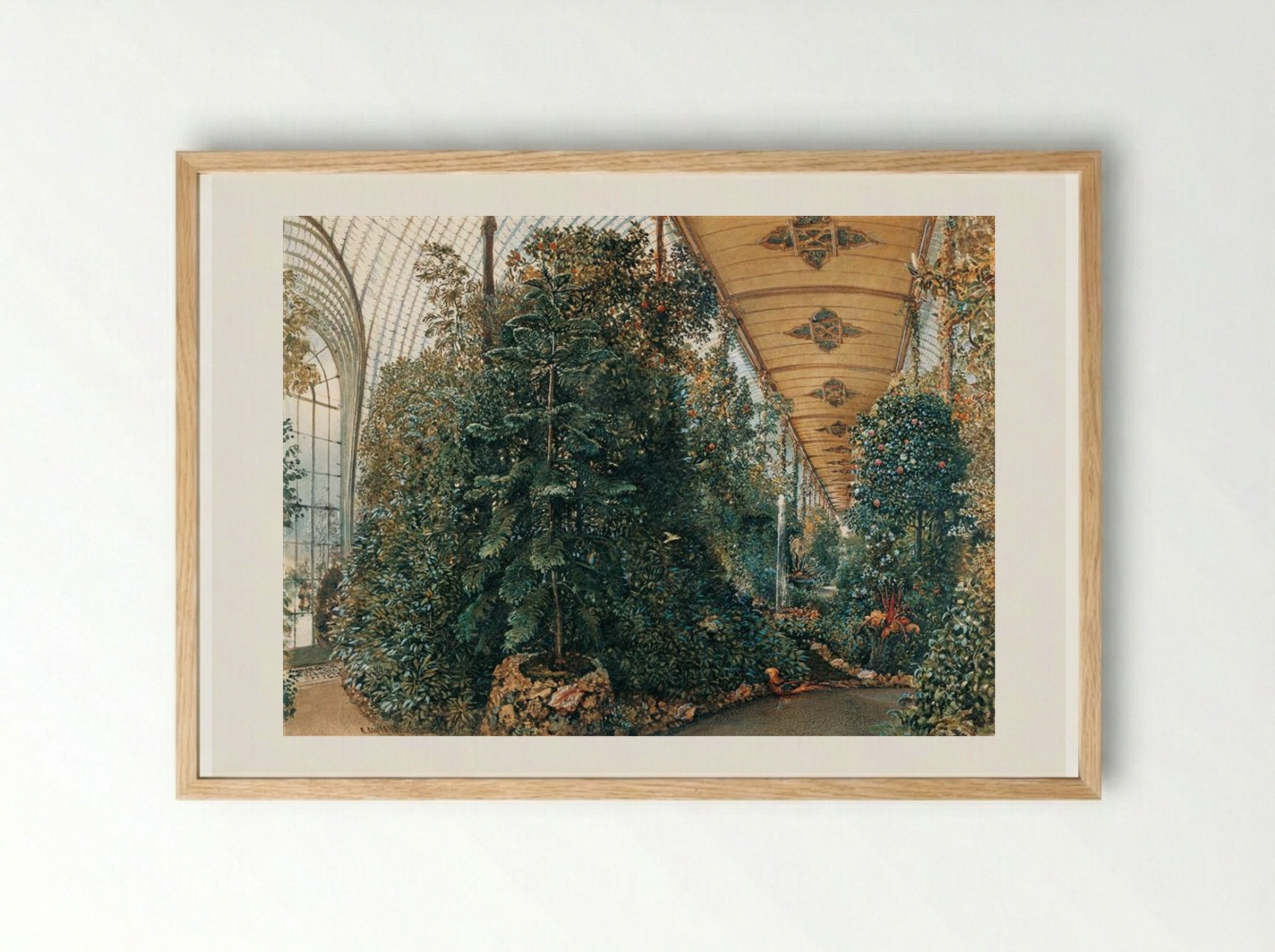 Interior view of the Palm House of Lednice Castle - Rudolf von Alt - Framed Print Wood