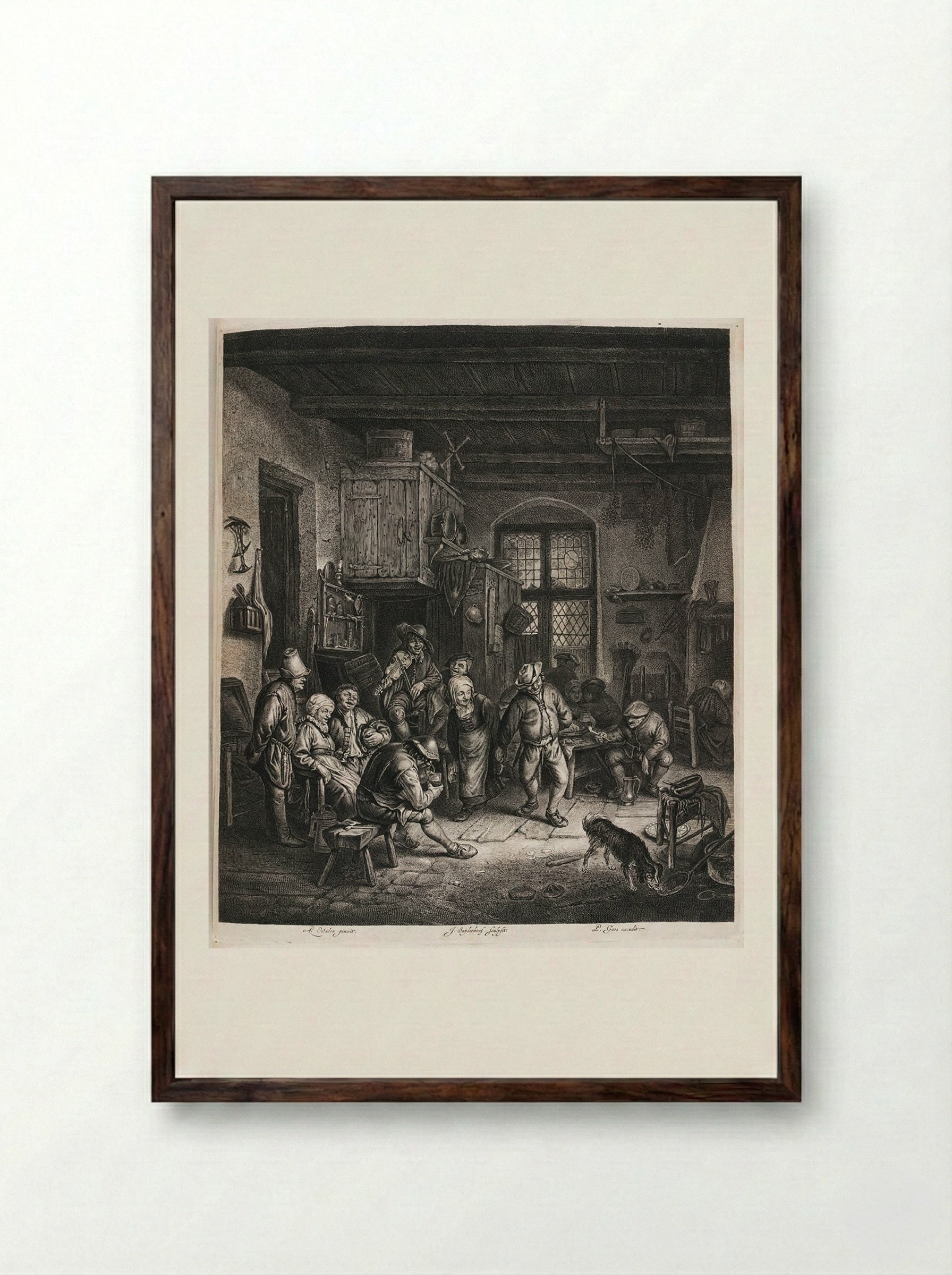 Interior with Dancing Couple - Jonas Suyderhoef - Framed Print Dark Wood