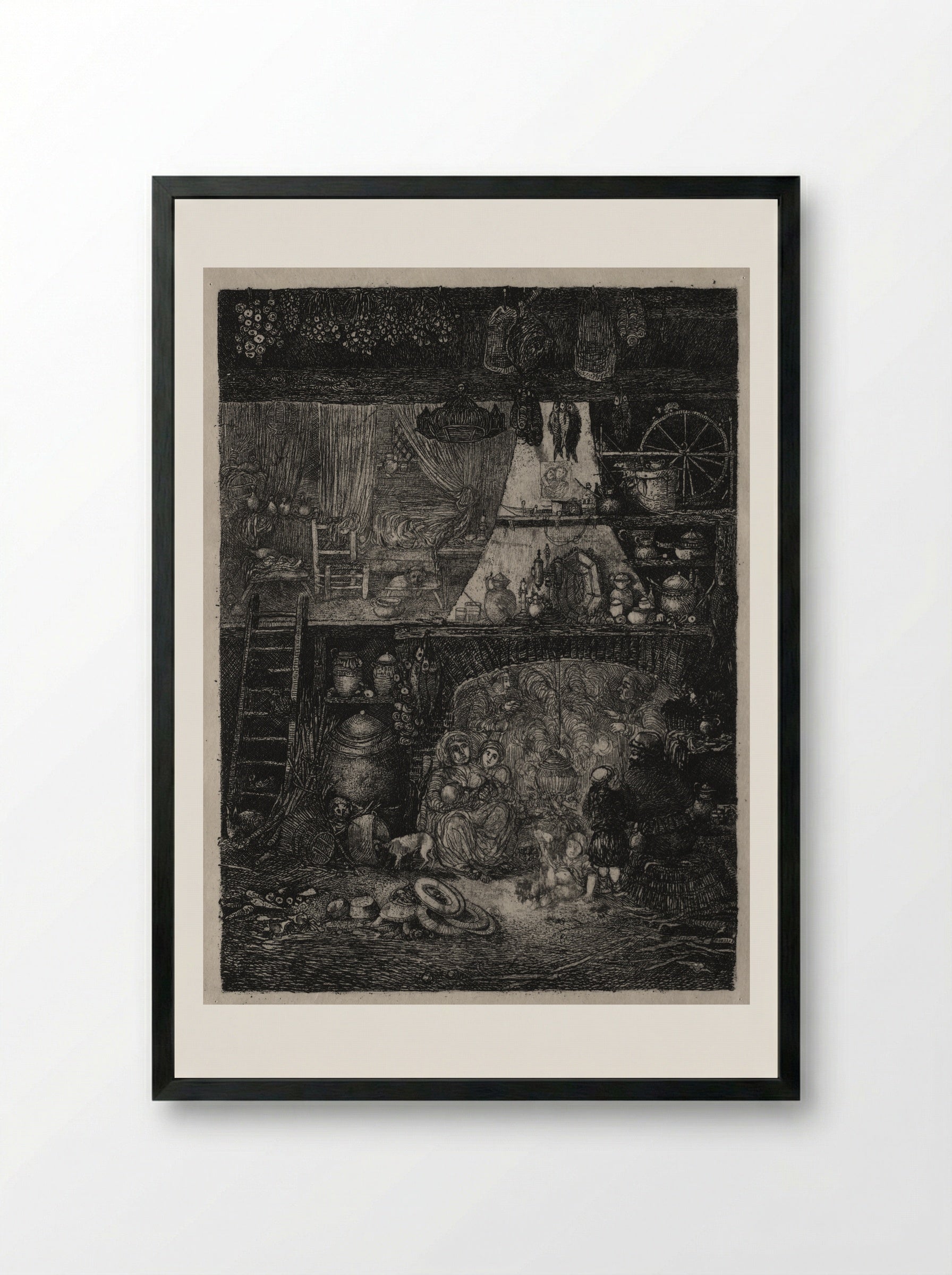 Interior with Peasants of the Haute Garonne - Rodolphe Bresdin - Framed Print Black