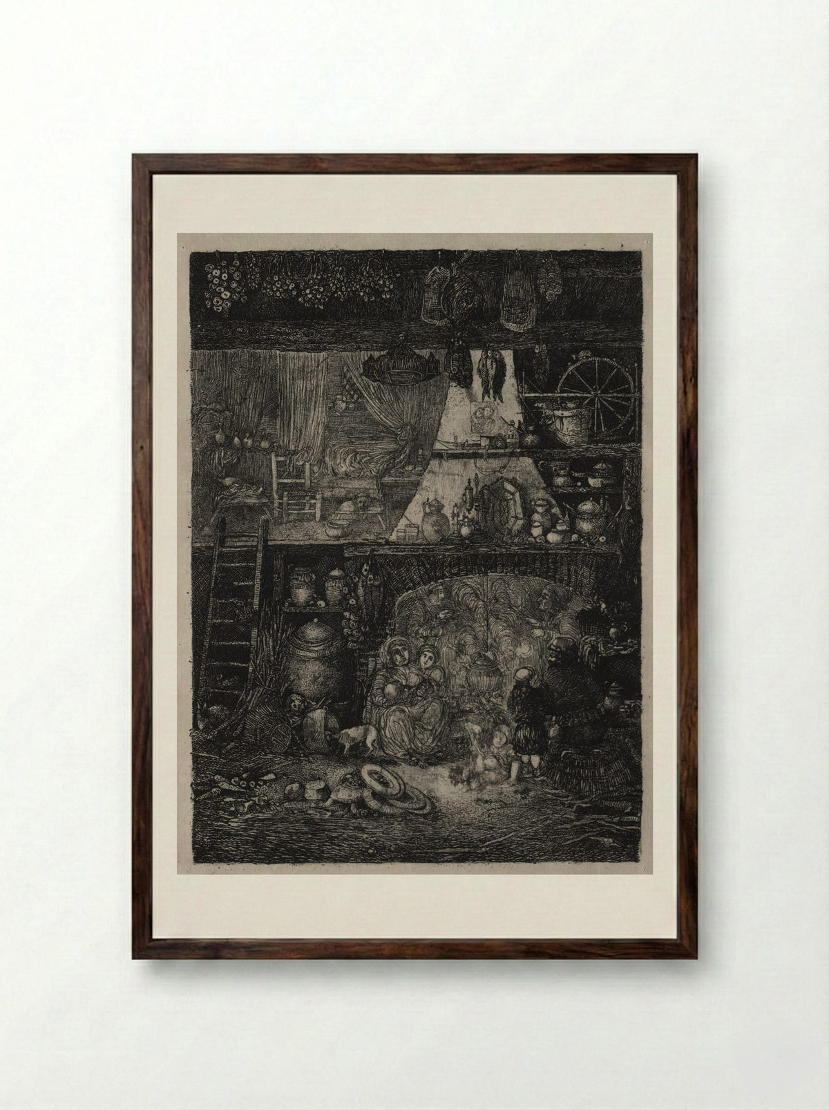 Interior with Peasants of the Haute Garonne - Rodolphe Bresdin - Framed Print Dark Wood