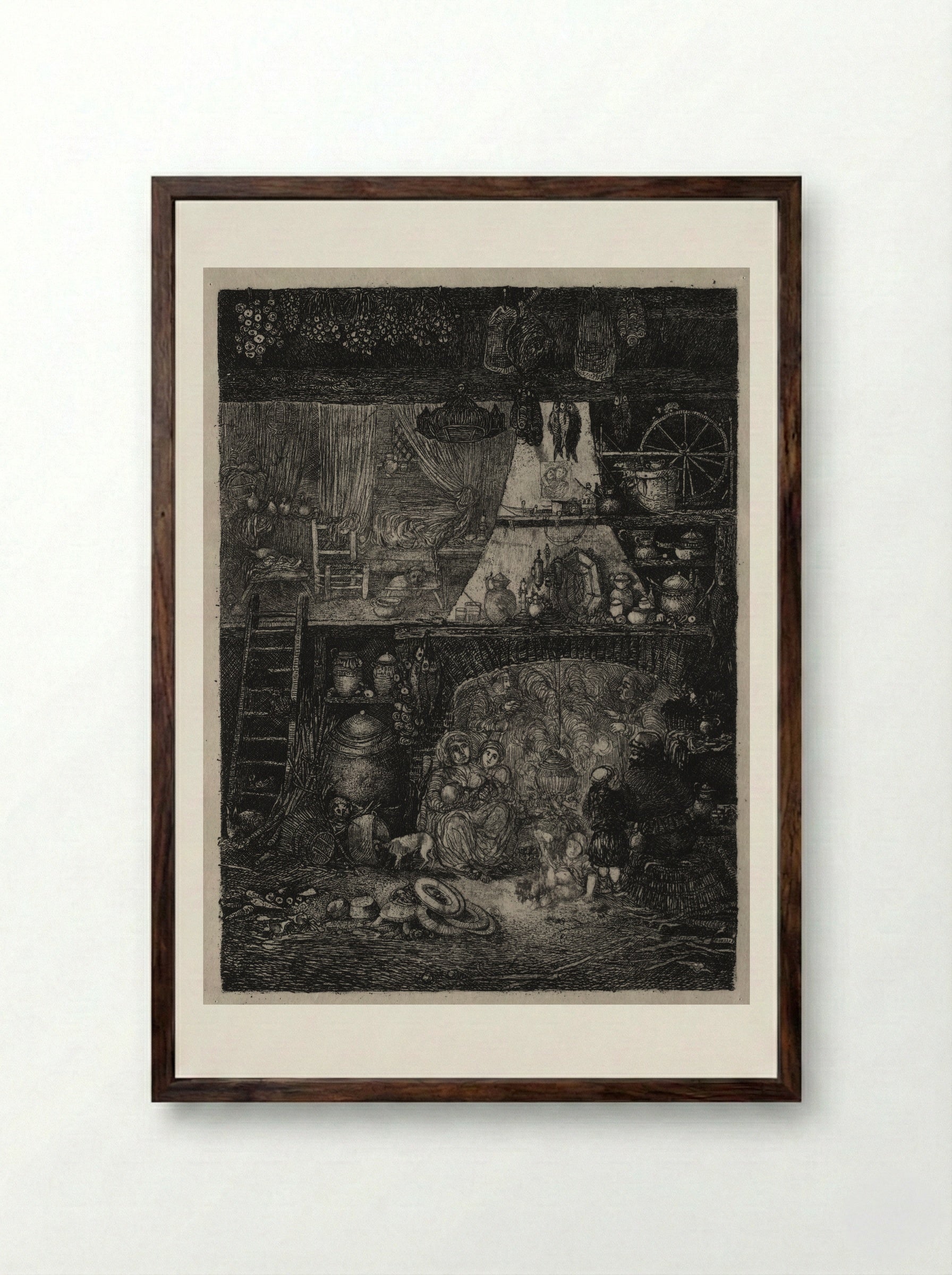 Interior with Peasants of the Haute Garonne - Rodolphe Bresdin - Framed Print Dark Wood