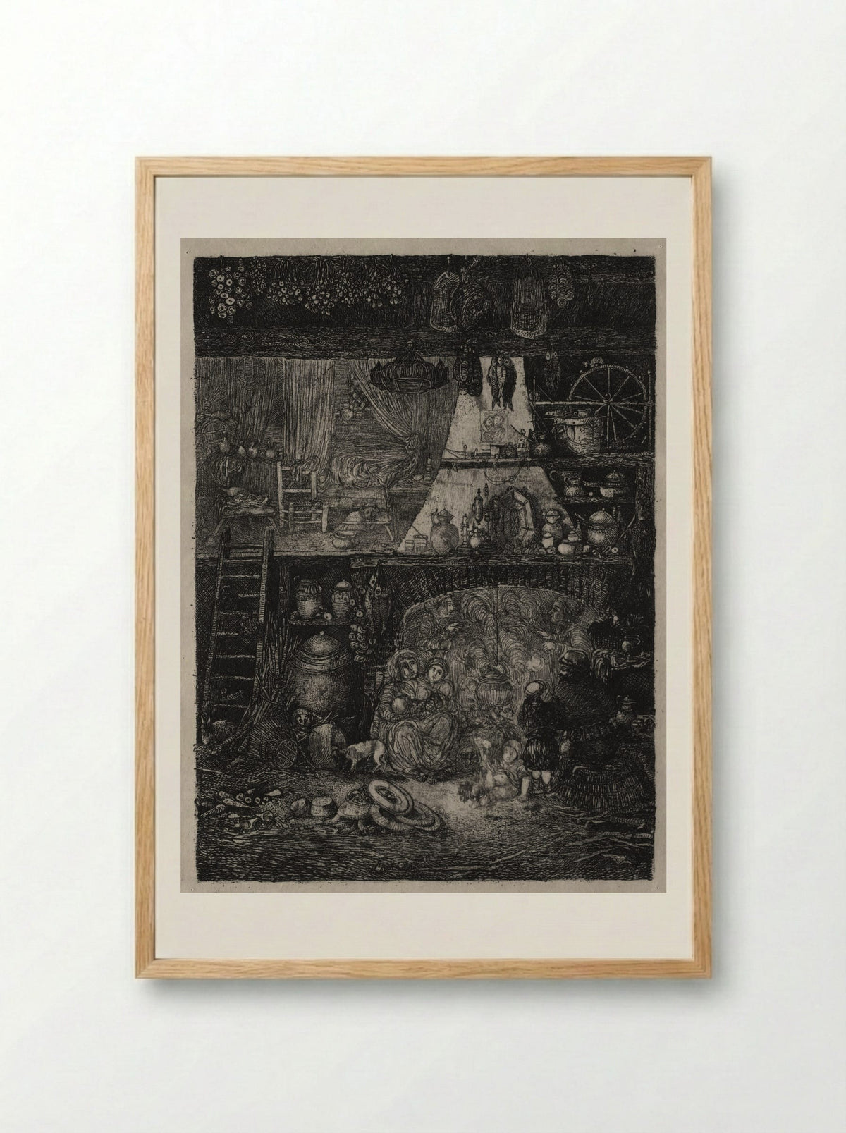Interior with Peasants of the Haute Garonne - Rodolphe Bresdin - Framed Print Wood