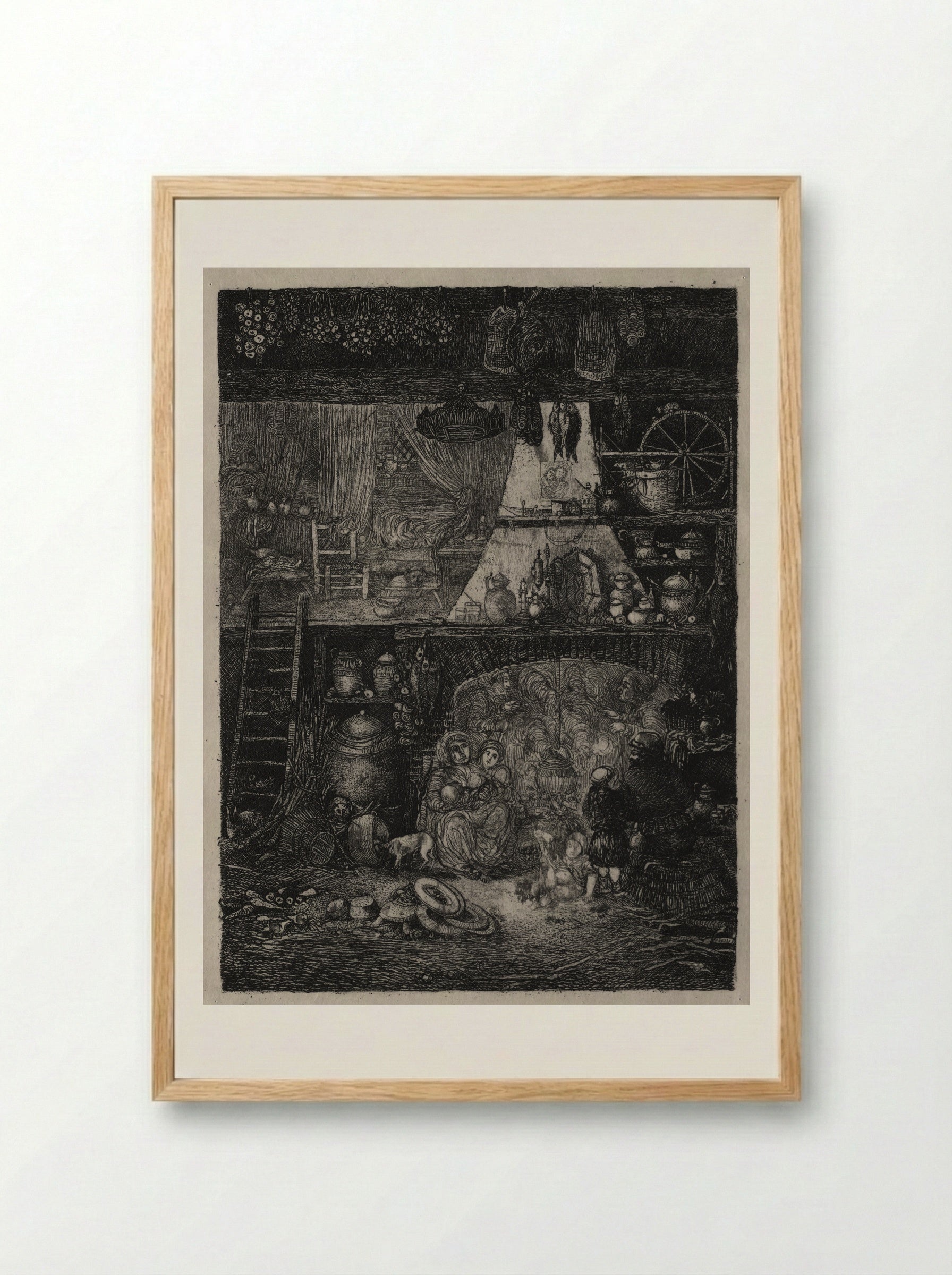 Interior with Peasants of the Haute Garonne - Rodolphe Bresdin - Framed Print Wood