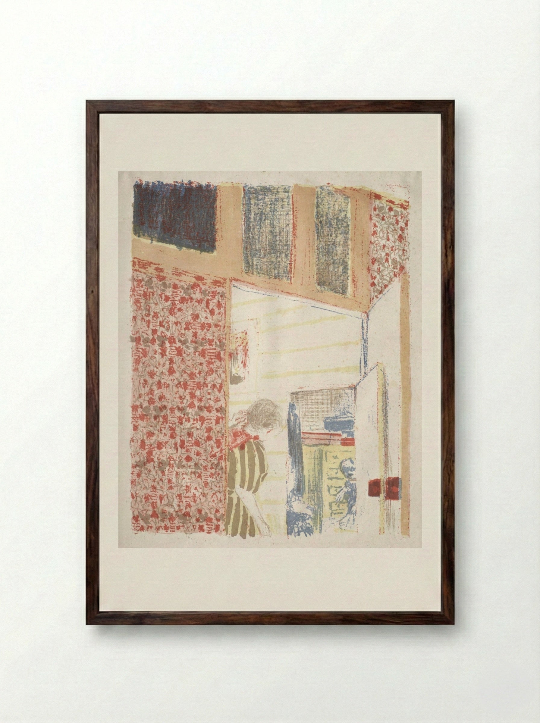 Interior with Pink Wallpaper III - Édouard Vuillard - Framed Print Dark Wood