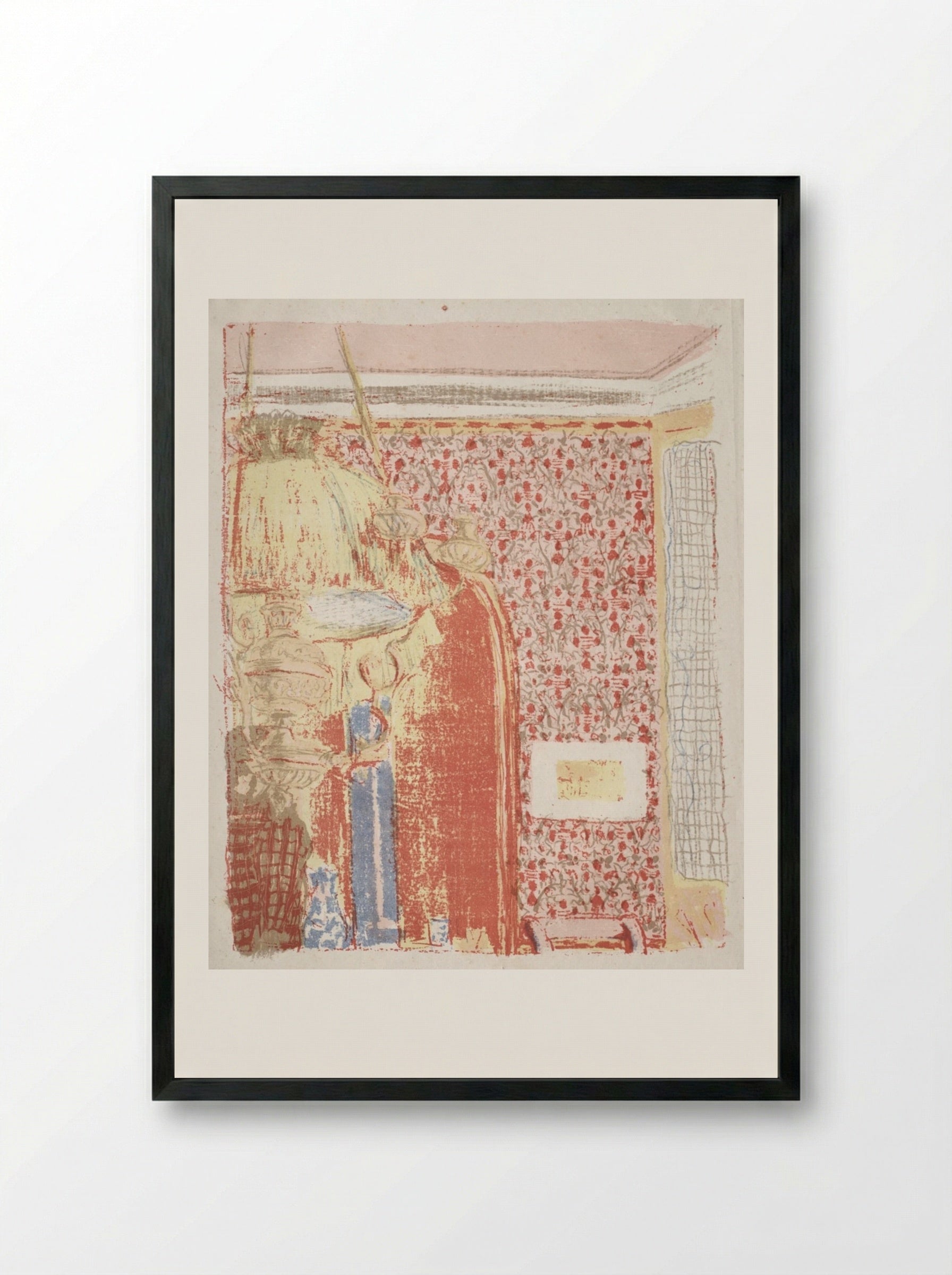 Interior with Pink Wallpaper II - Édouard Vuillard - Framed Print Black