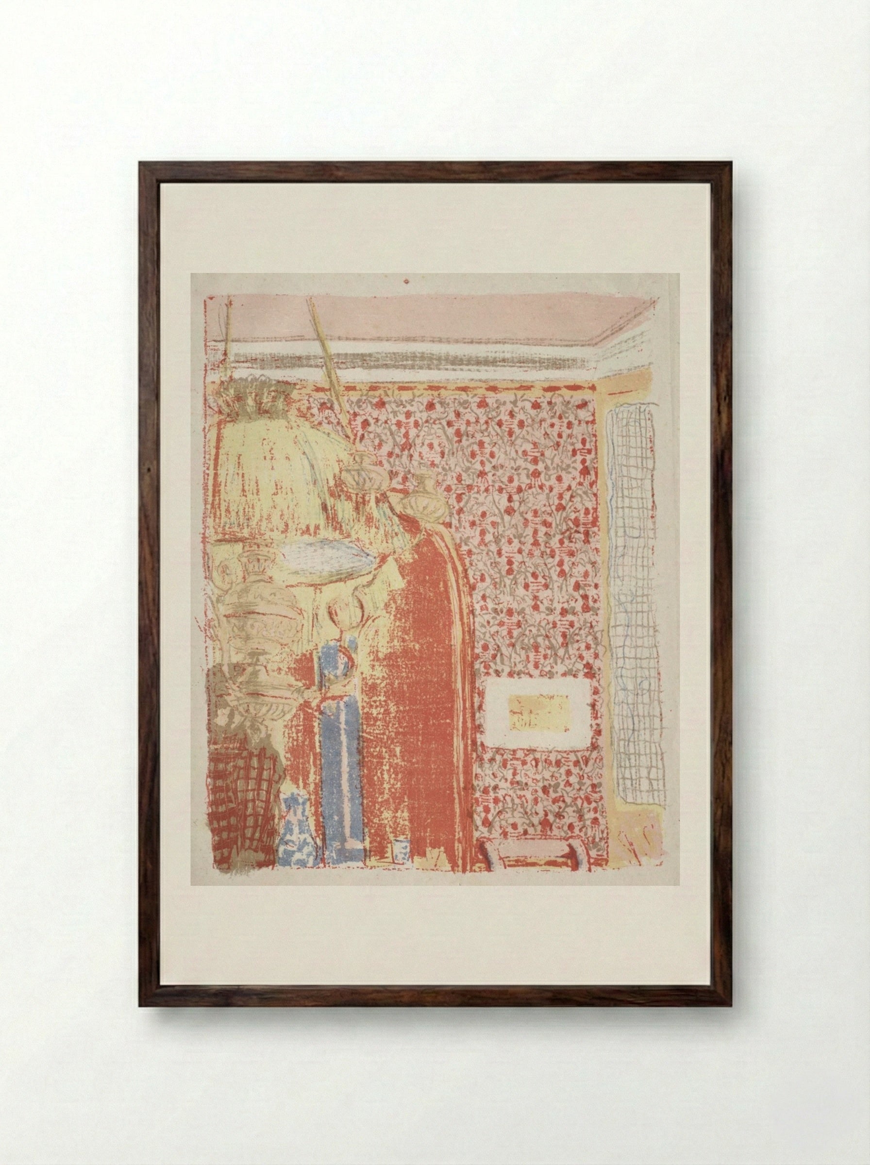 Interior with Pink Wallpaper II - Édouard Vuillard - Framed Print Dark Wood