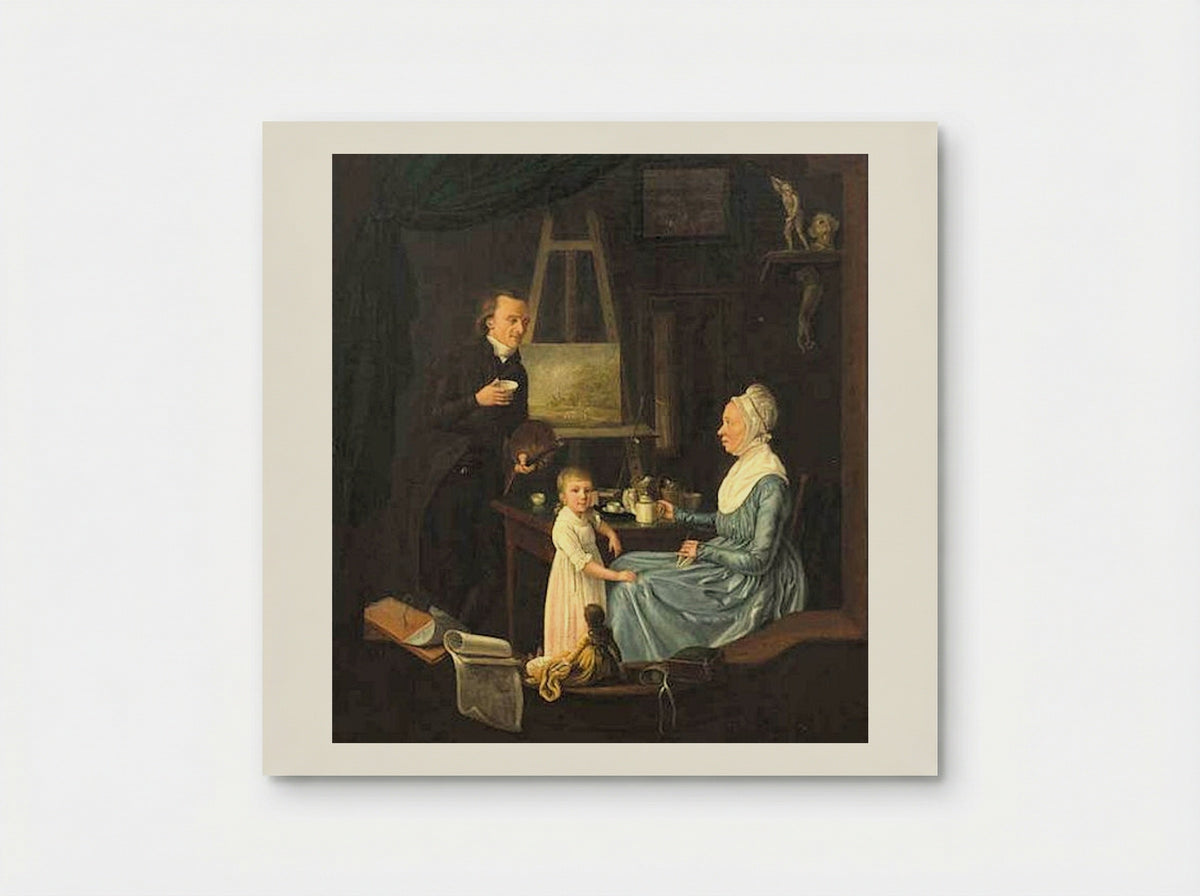 Interior with Sewing Woman, Maid and Playing Child - Hendrik Jan van Amerom - Poster